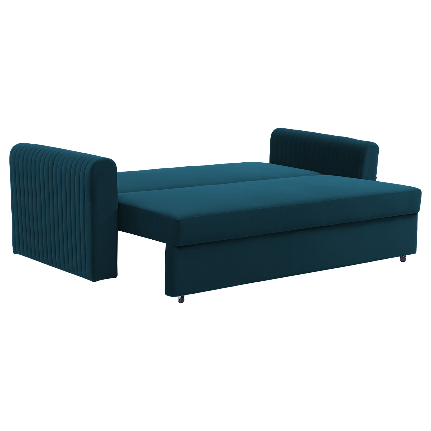 Melano 3 Seater Velvet Pull-Out Sofa Cum Bed in Teal Blue colour