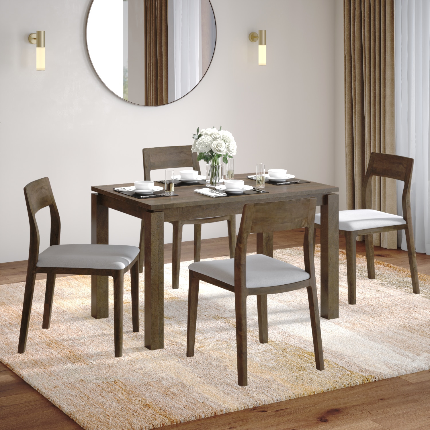 Atlas Solid Wood 4 Seater Dining Table With Set of 2 Clarke Dining Chairs