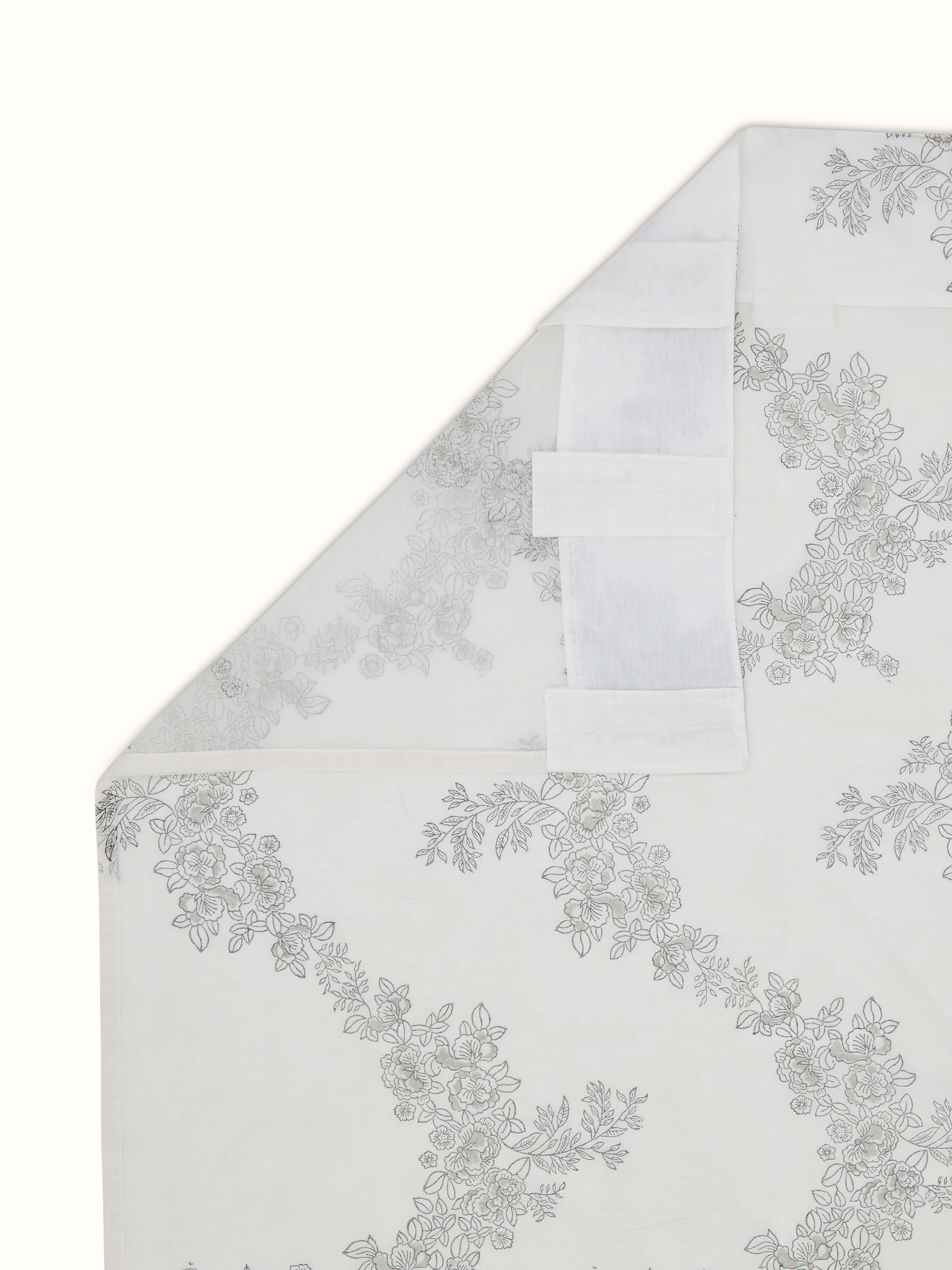 Shivranjini Grey Floral Trellis Cotton Silk Sanganeri Hand Block Printed Curtain (9 Ft)