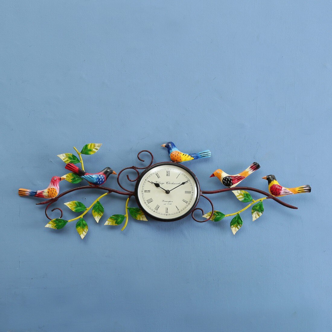 Craft Tree Metal Handpainted Decorative Sparrow Bird Wall Hanging  Showpiece Clock - Craft Tree