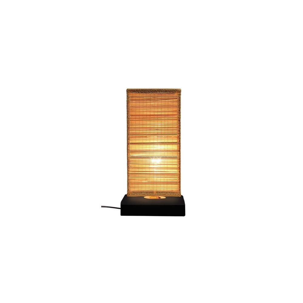 Chris Beige Bamboo Shade Table Lamp with Black Iron Base