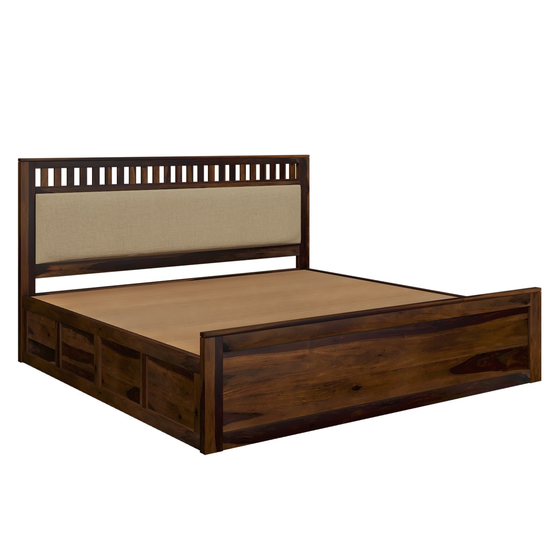 Vrinda Solid Wood King Size Bed In Hydraulic Storage Bed In Provincial Teak Finish