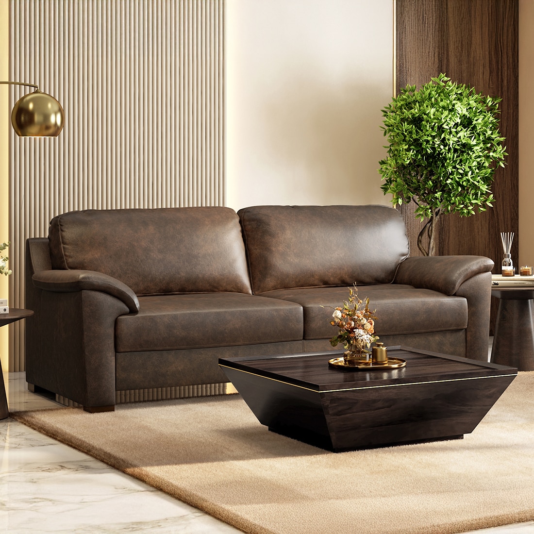 Farina 3 Seater Luxury Italian Leather Sofa In French Roast