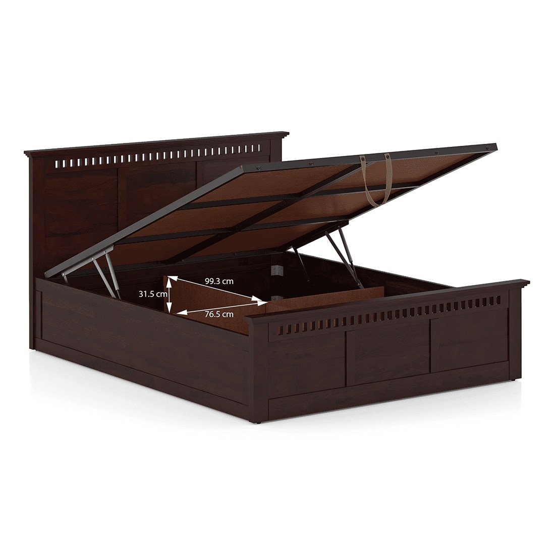 Fidora Solid Wood Queen Size Hydraulic Storge Bed In Mahogany Finish