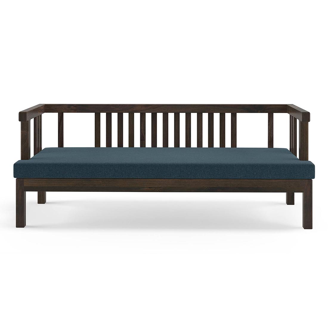 Milton Diwan in American Walnut Finish with Blue Fabric Colour