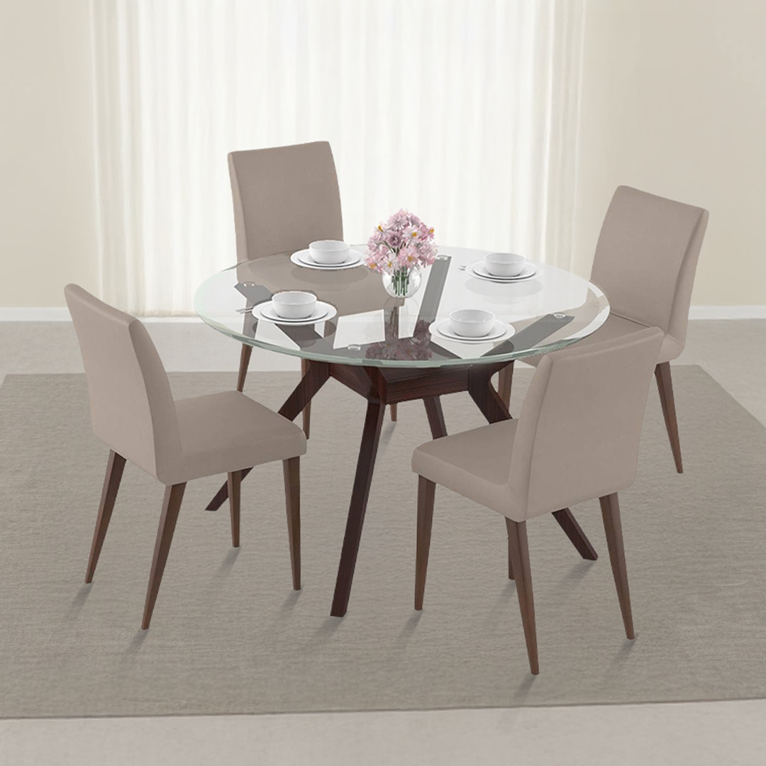 Wesley - Persica 4 Seater Dining Table Set (Colour- Beige, Finish- Dark Walnut)