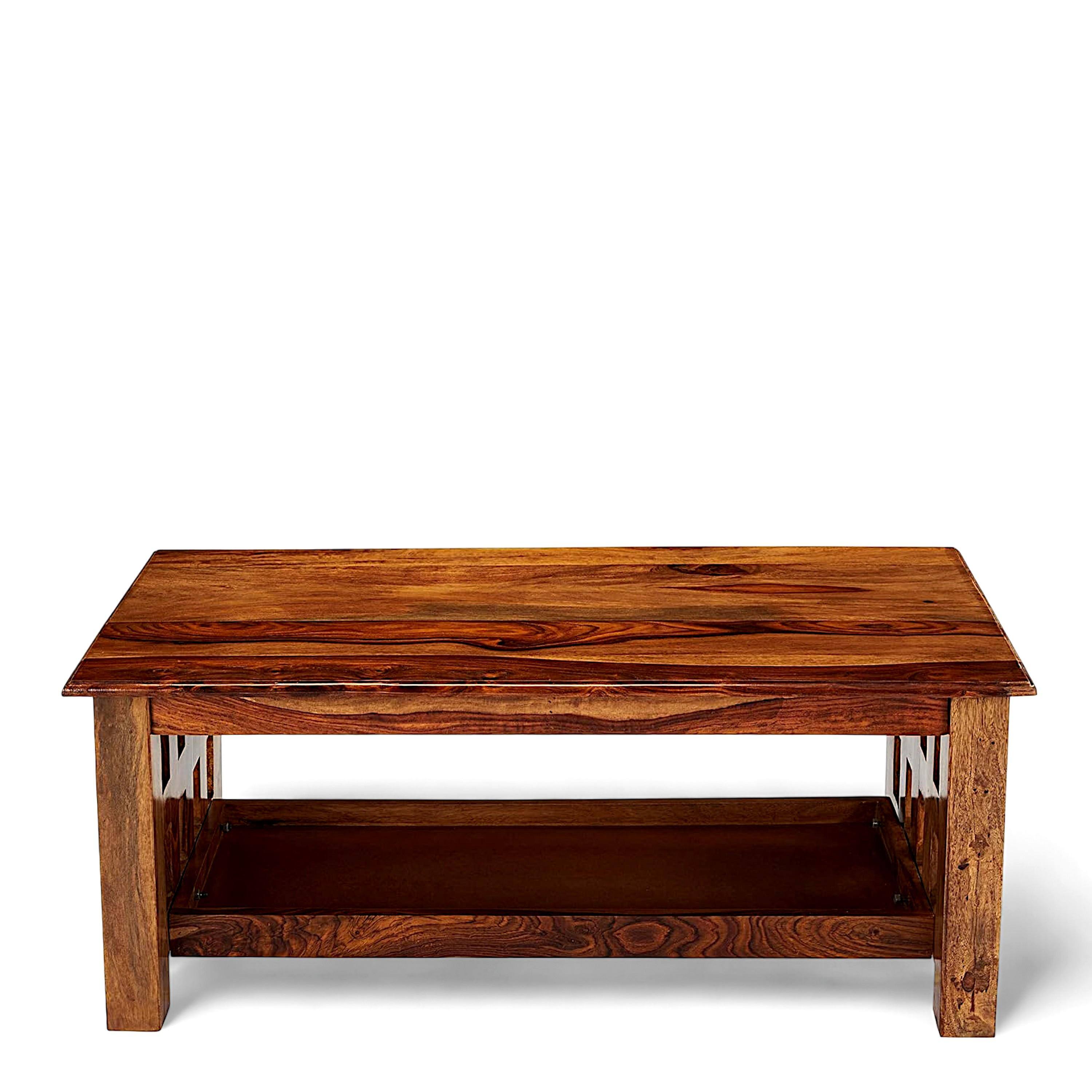 Blairs Sheesham Wood Accent Rectangle Coffee Table In Natural Teak Finish