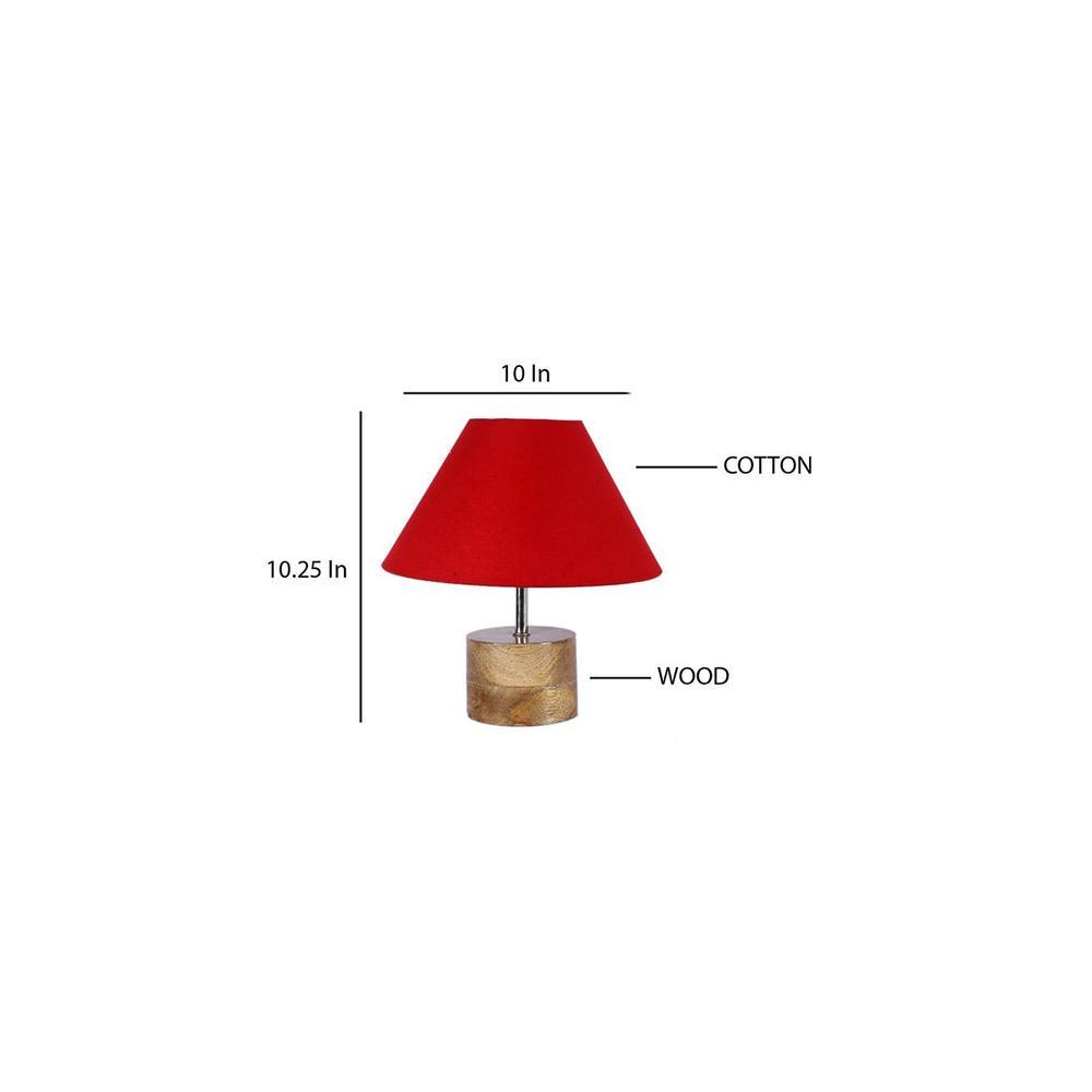 Audrey Red Fabric Shade Table Lamp with Natural Wooden Base