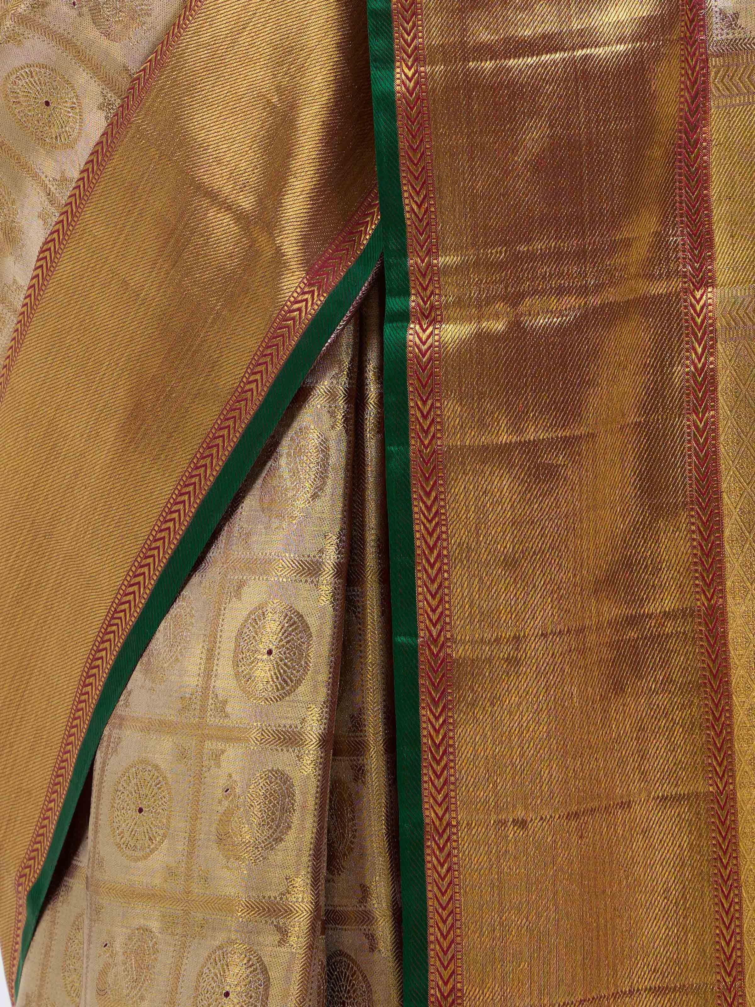 Draped detail view of the Gold Silk Kancheepuram Saree