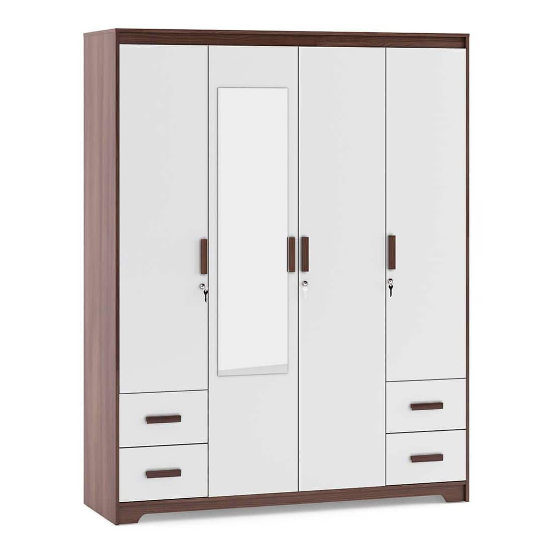 Miller 4 Doors 4 Drawers Wardrobe With Mirror and Lock in Two Tone Finish