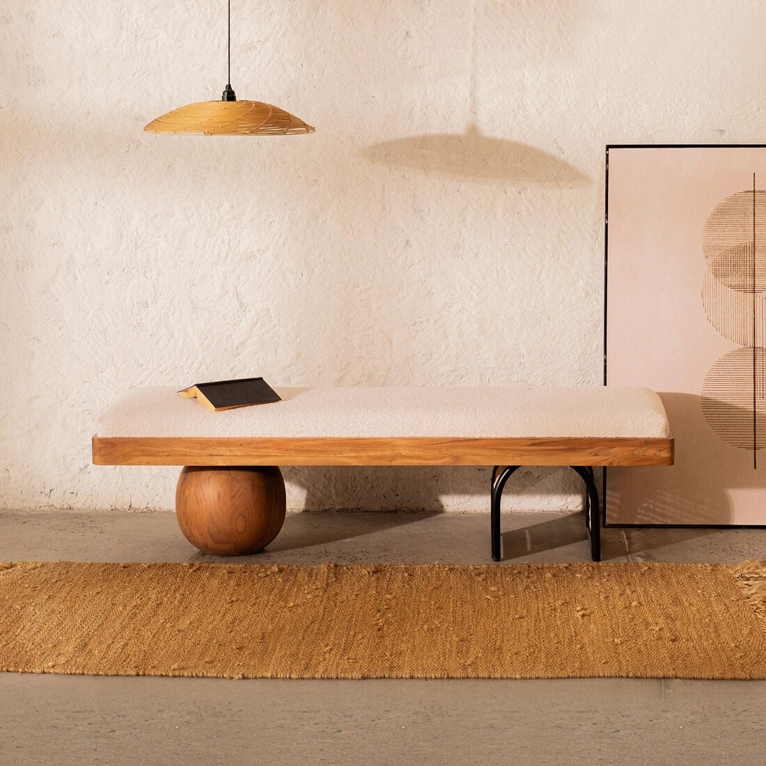 Andaman Avis Solid Wood Bench in Off White Colour