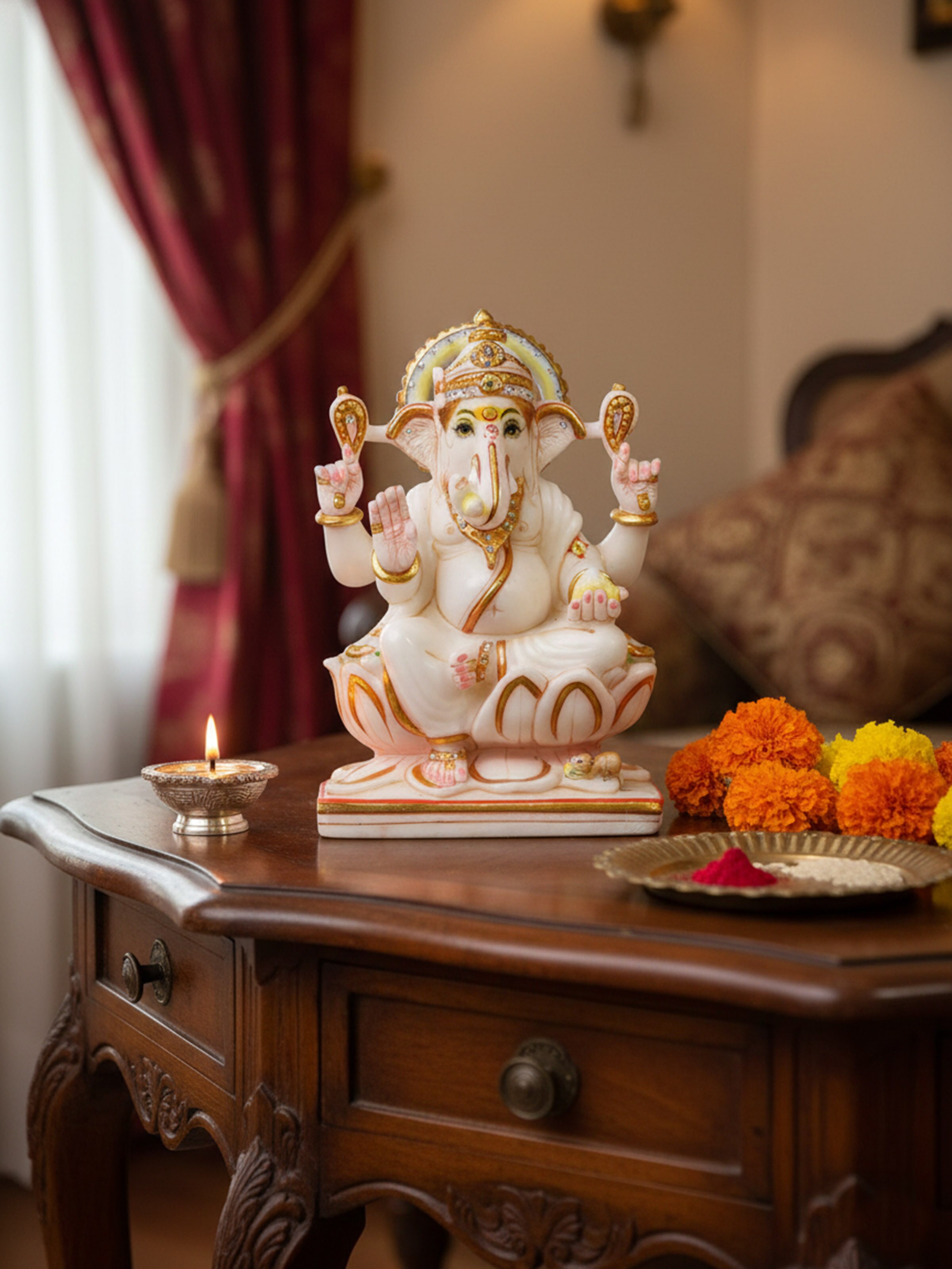 Marble Carved Ganesha Idol