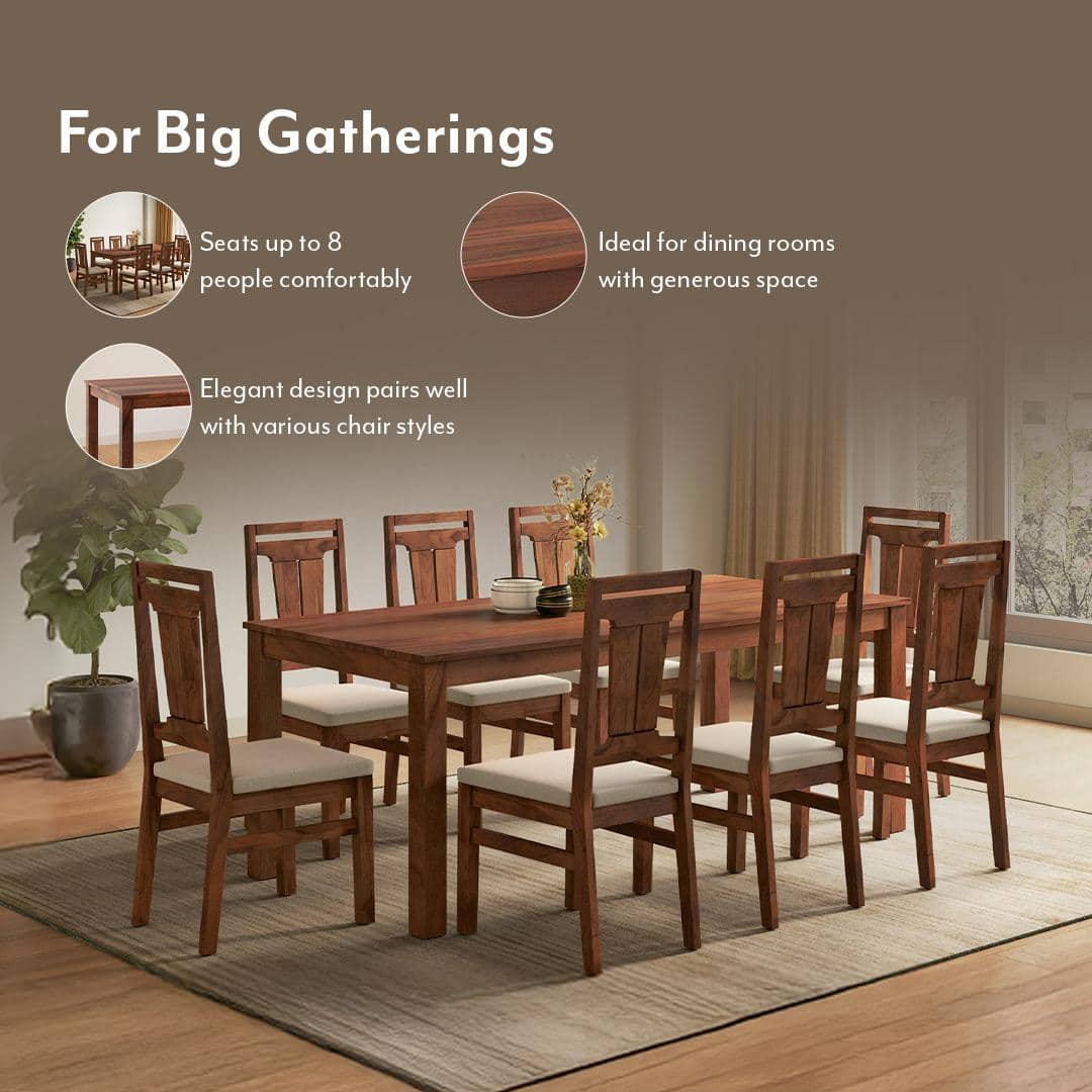 Arlo Teak Wood 8 Seater Dining Table in Teak Finish