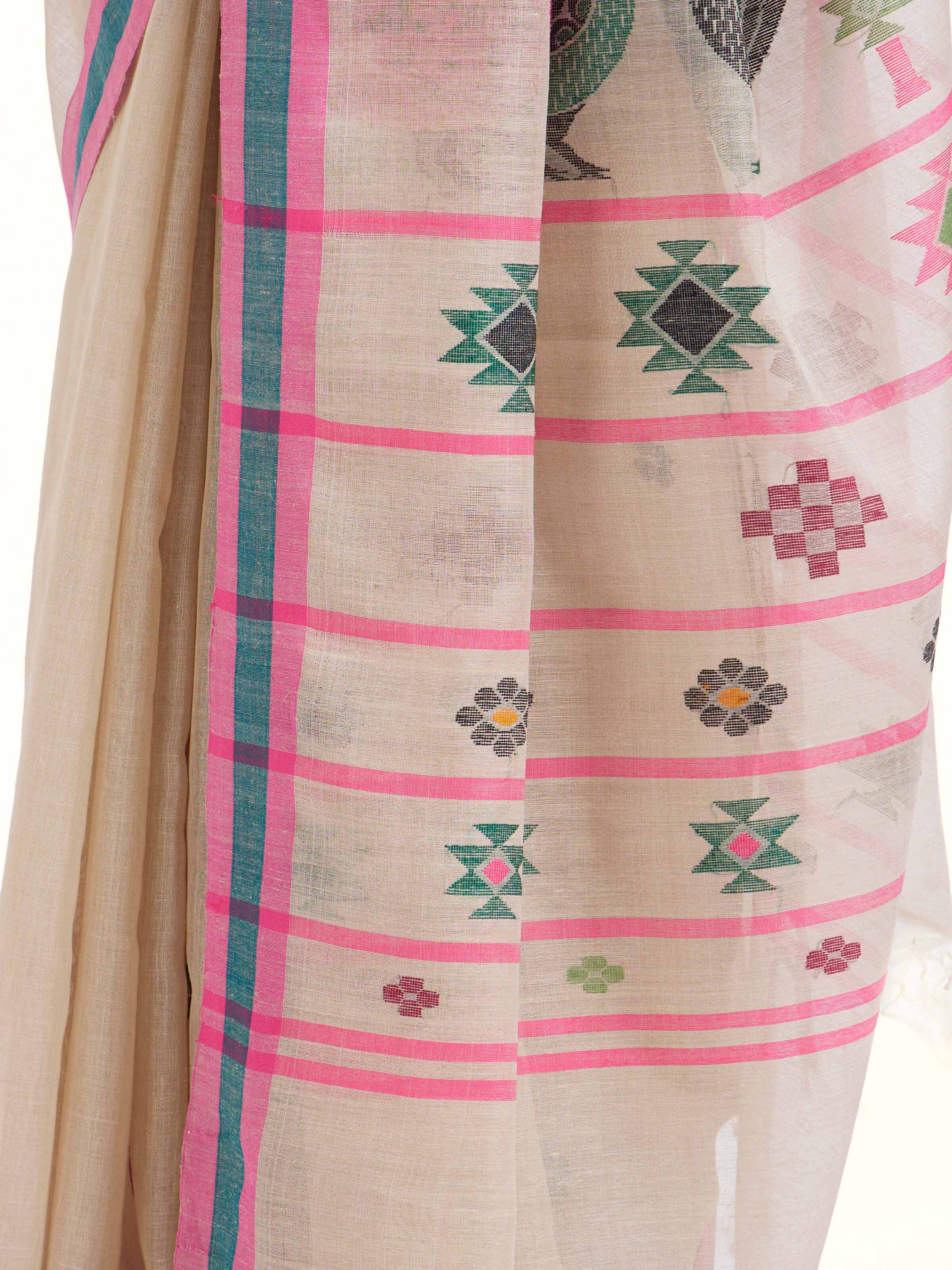 Beige Mulberry Silk Extra-weft Saree