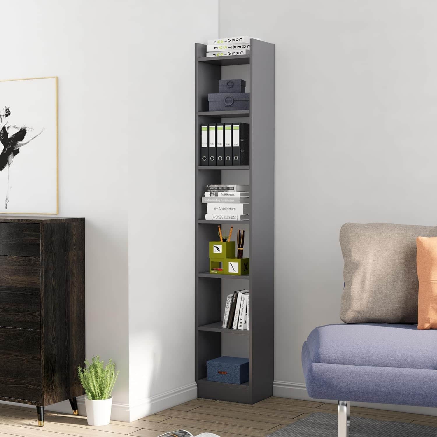 Hexa Engineered Wood Bookshelf Multipurpose Storage Rack in Slate Grey Colour - HexaRed