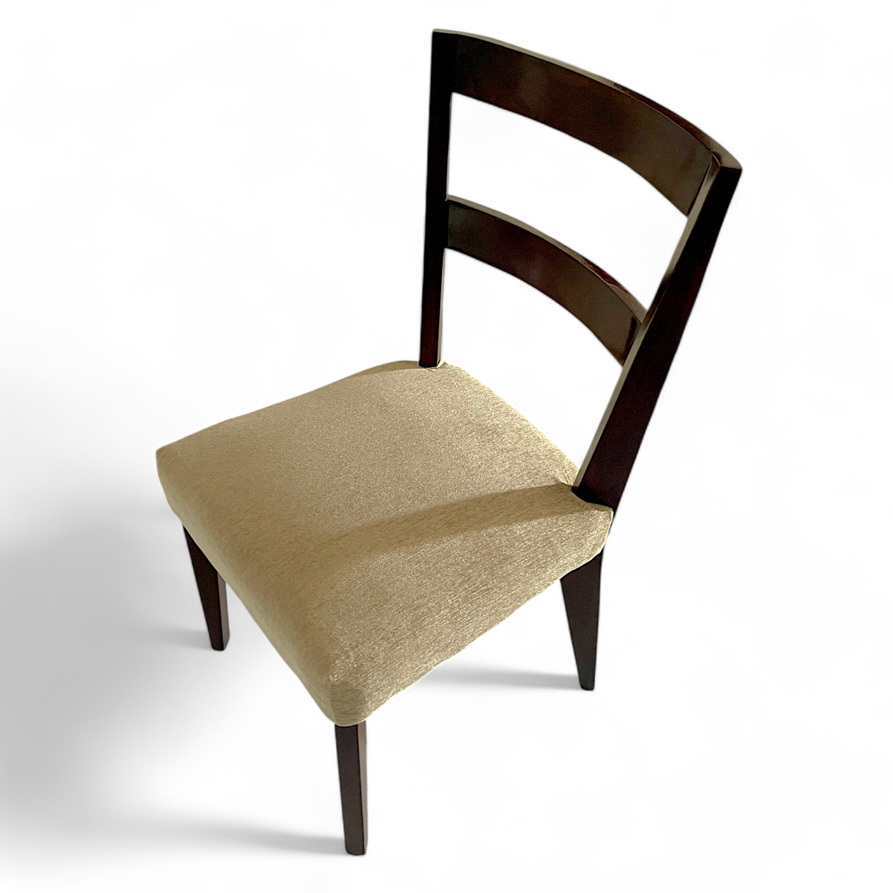 Newport wood Set of 2 Dining Chairs in Beige Mossy Fabric Cushioning with DARK WALNUT FINISH