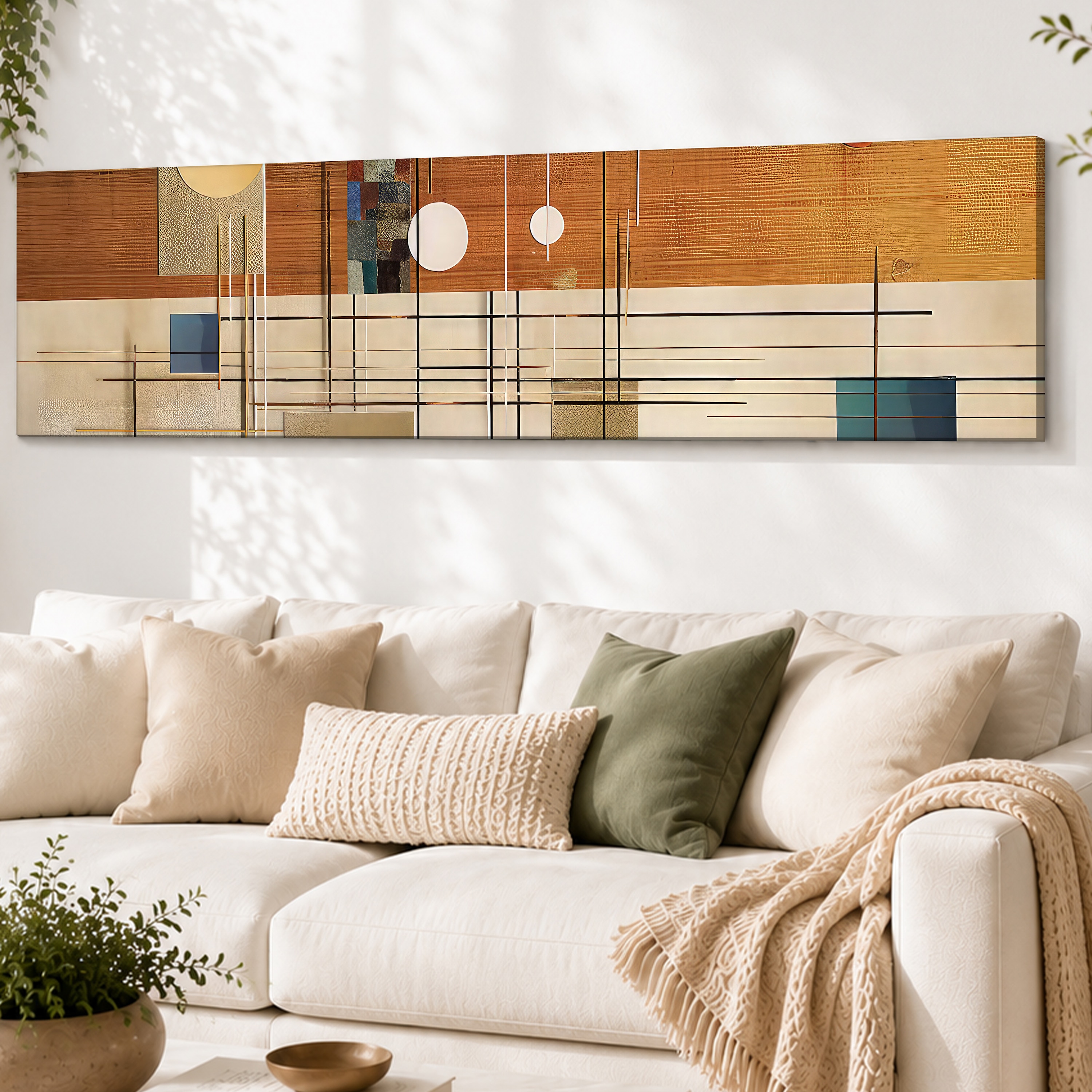 Abstract Geometric Linear Grid Canvas Wall Art 12 x 46 Inch - Art Street