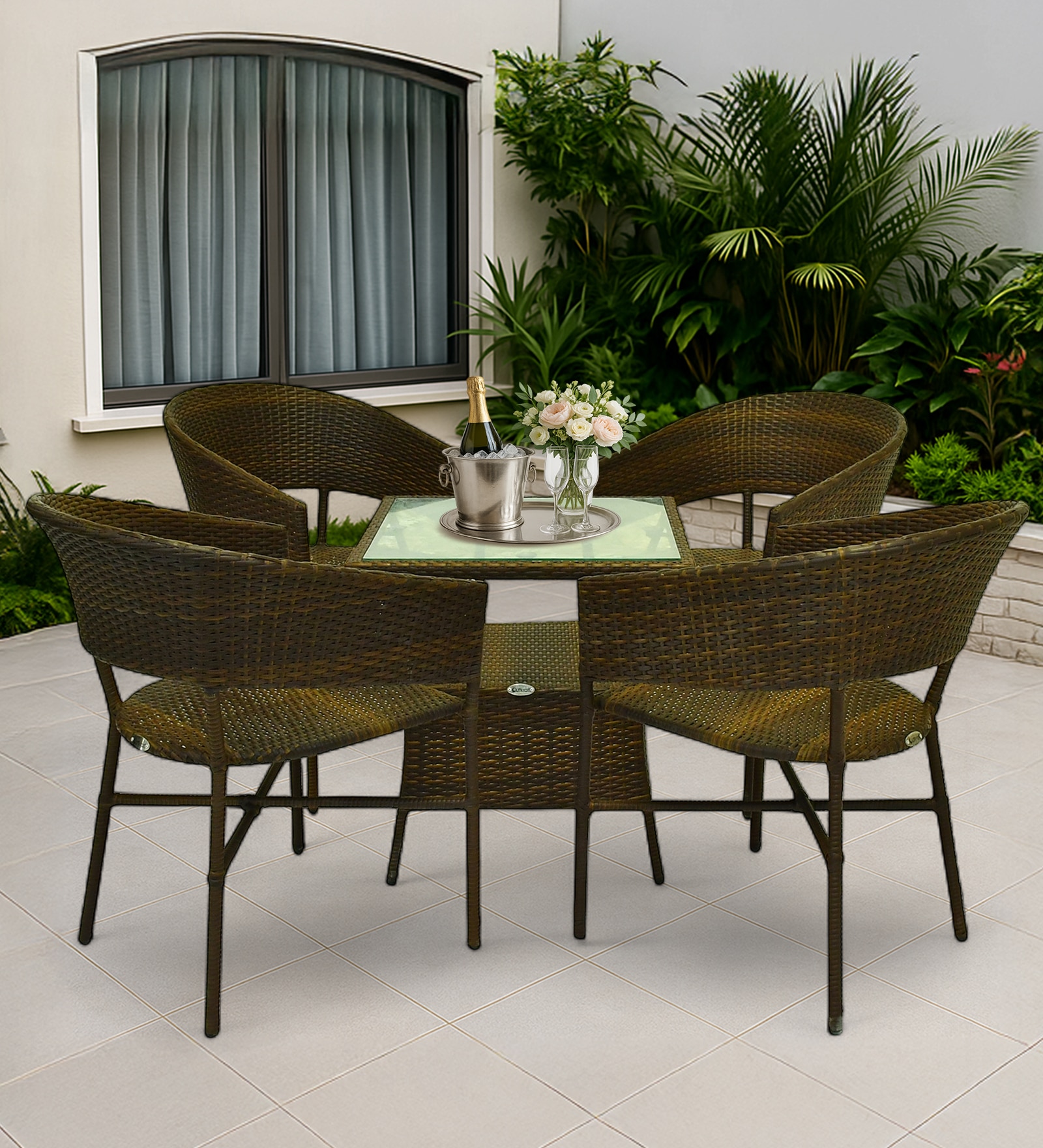 Geelong Wicker Table And Chair Set  Brown Beige Dual Ton Finish