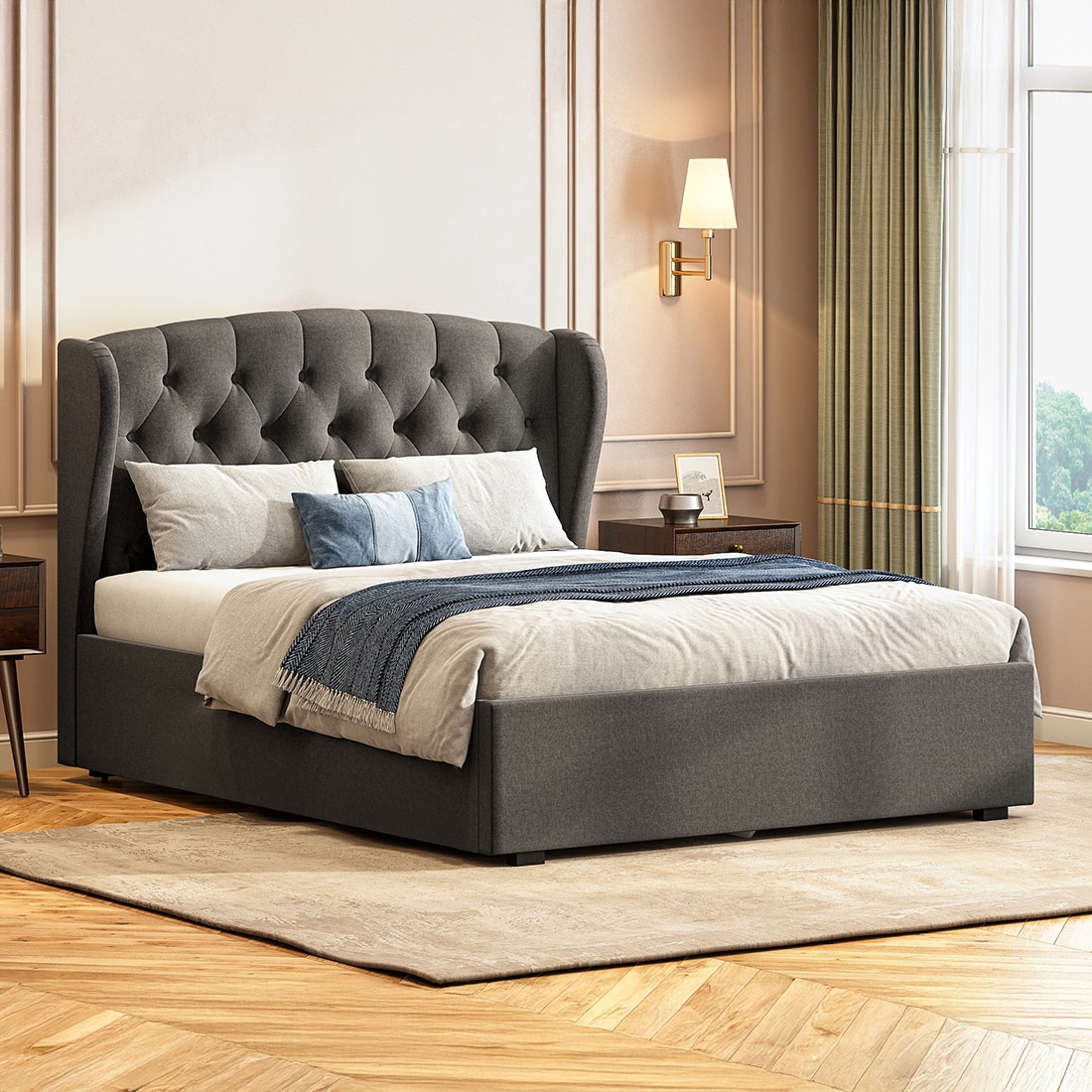 Holmebrook Upholstered Storage Bed In Hydraulic (Bed Size : Queen, Colour : Urban Grey)-image-11