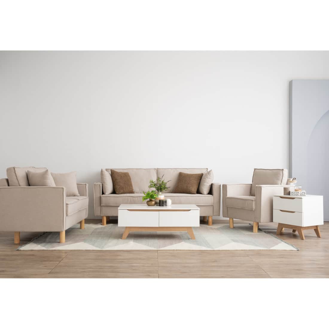 Scandinavian Nexon Three Seater Sofa Natural Wood Finish - Nestnordic