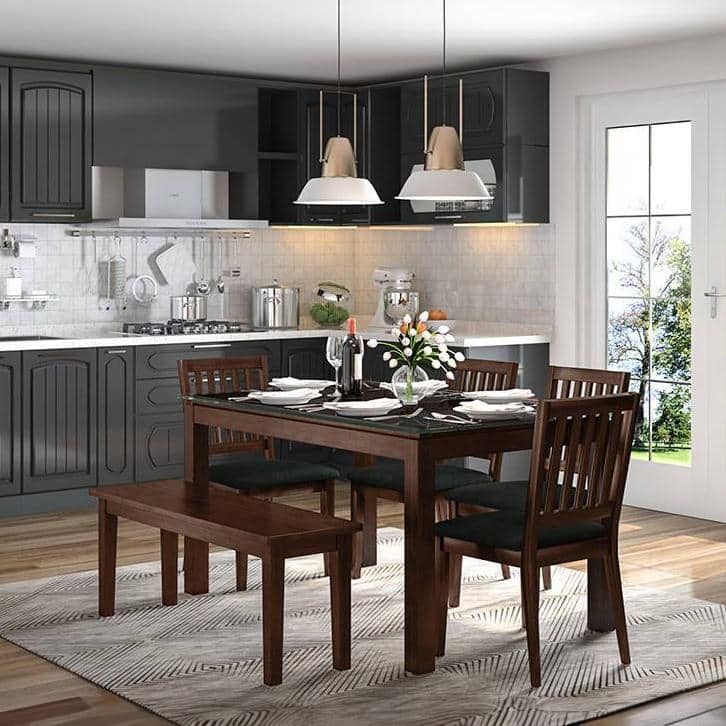 Diner Dining Bench In Dark Walnut Finish