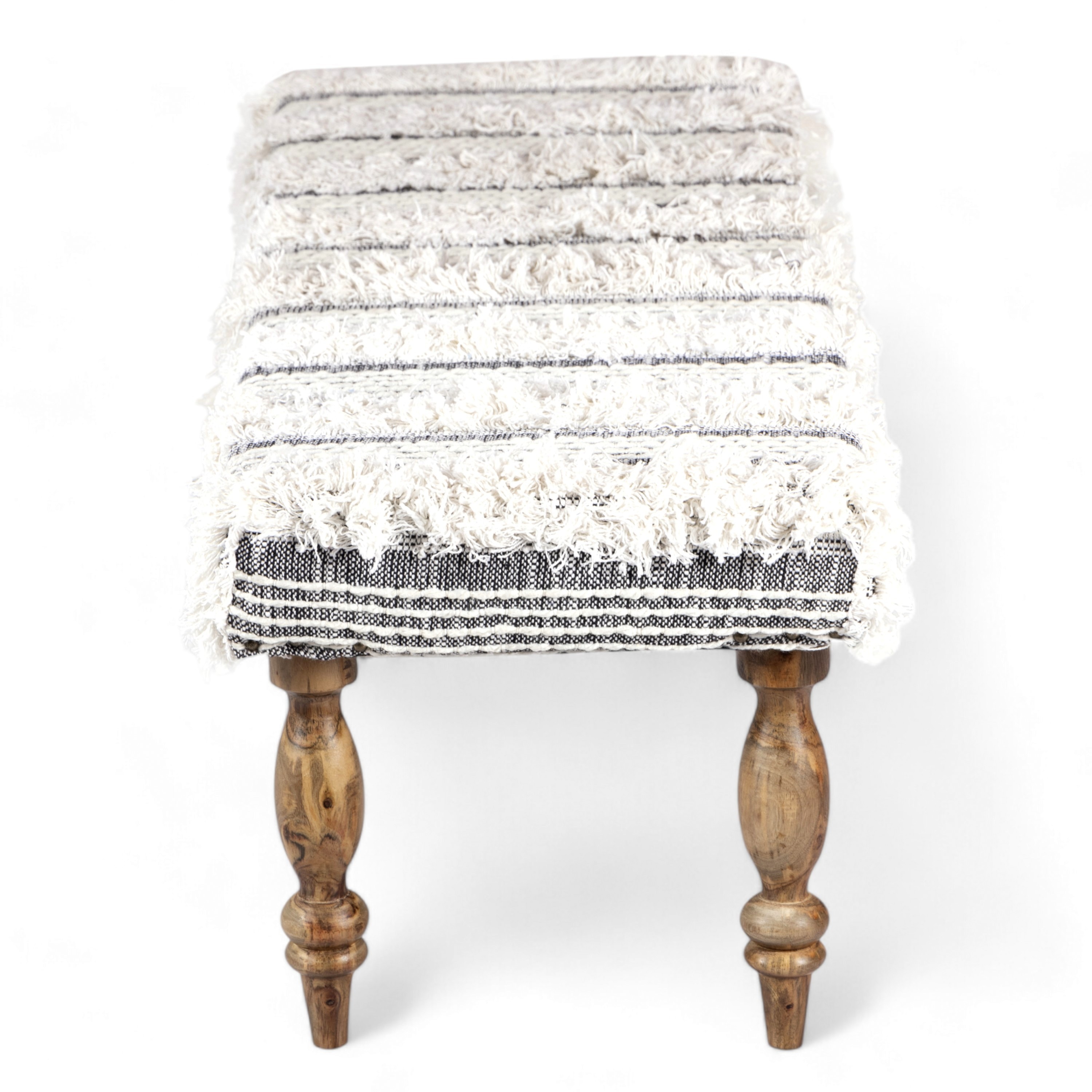 Cairo Sheesham Wood Accent 3 Seater Bench In Grey Fabric