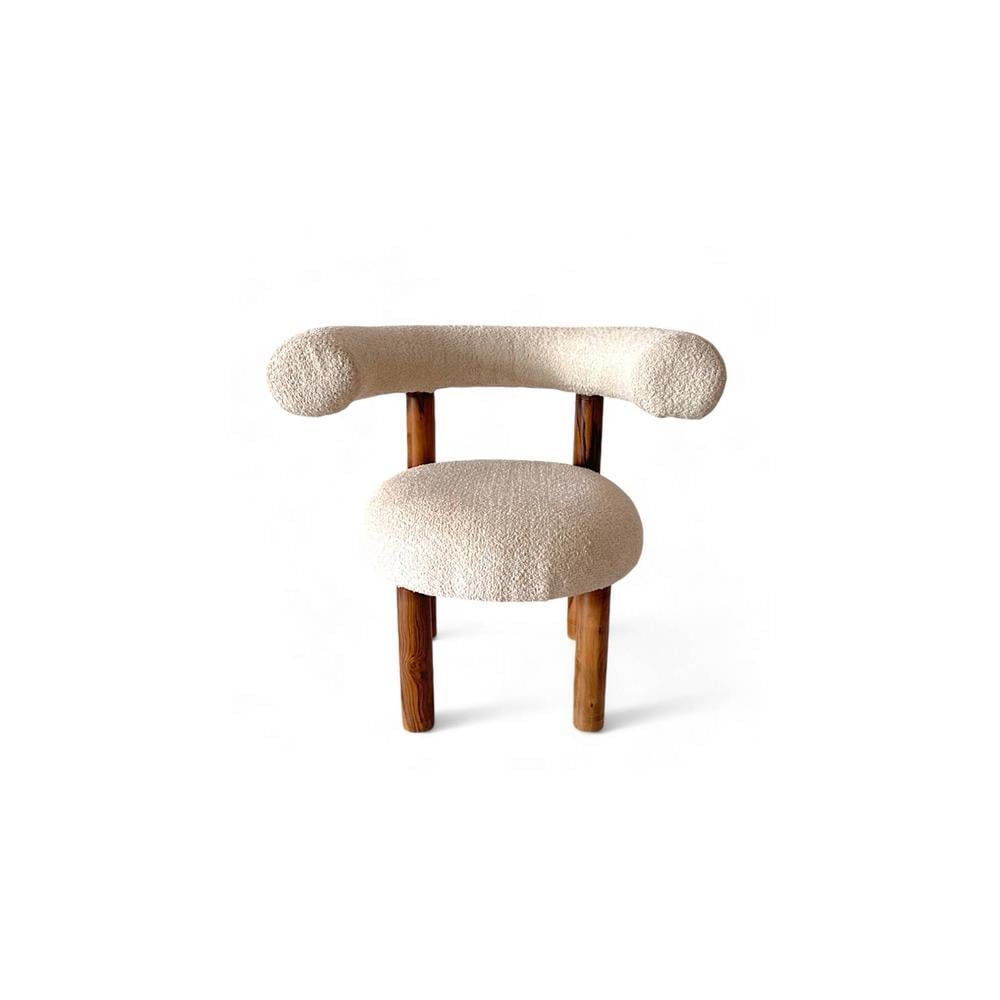 Westfield Sheesham Wood Mid Century Lounge Chair in Off White