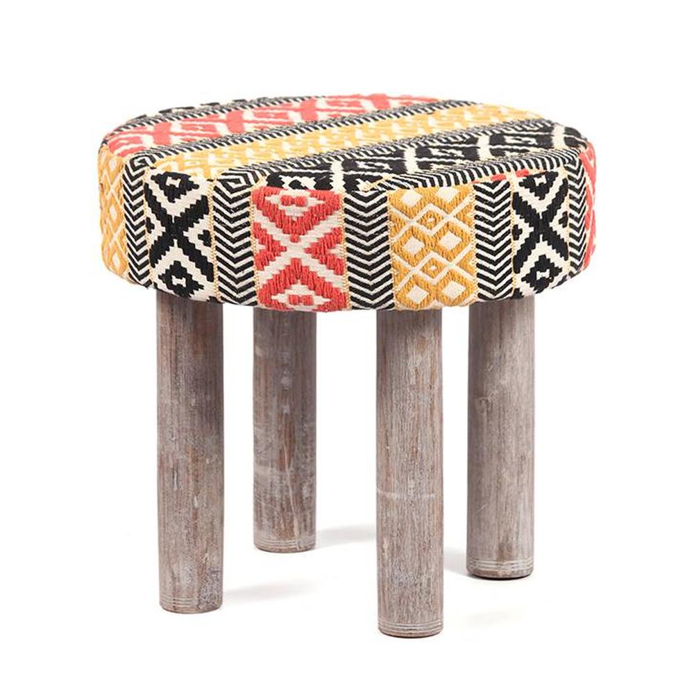 Kingsville Solid Wood Stool in Stripe Multi Colour Jackard fabric
