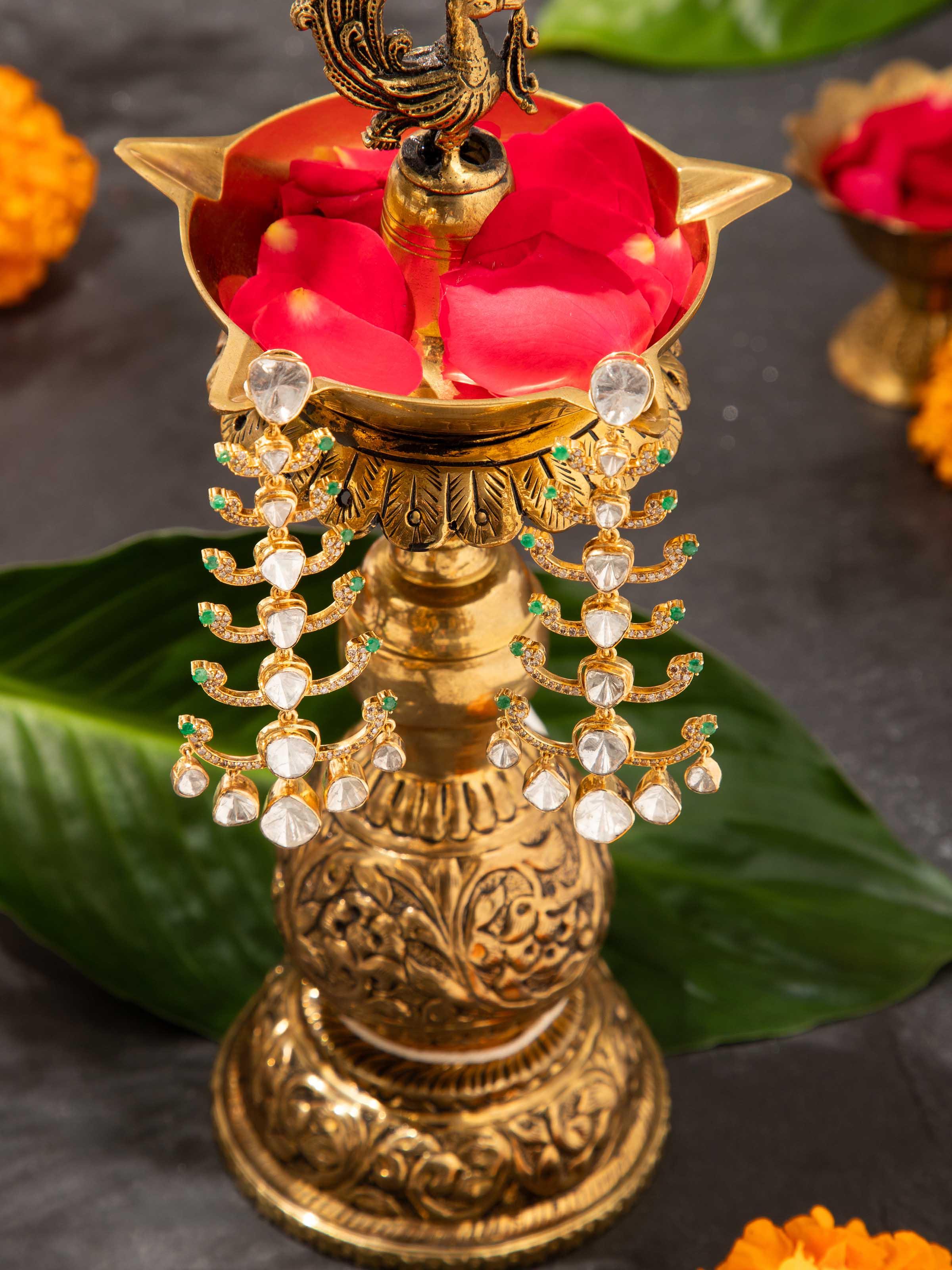 Dank Polki 14 Karat Gold Drop Earrings