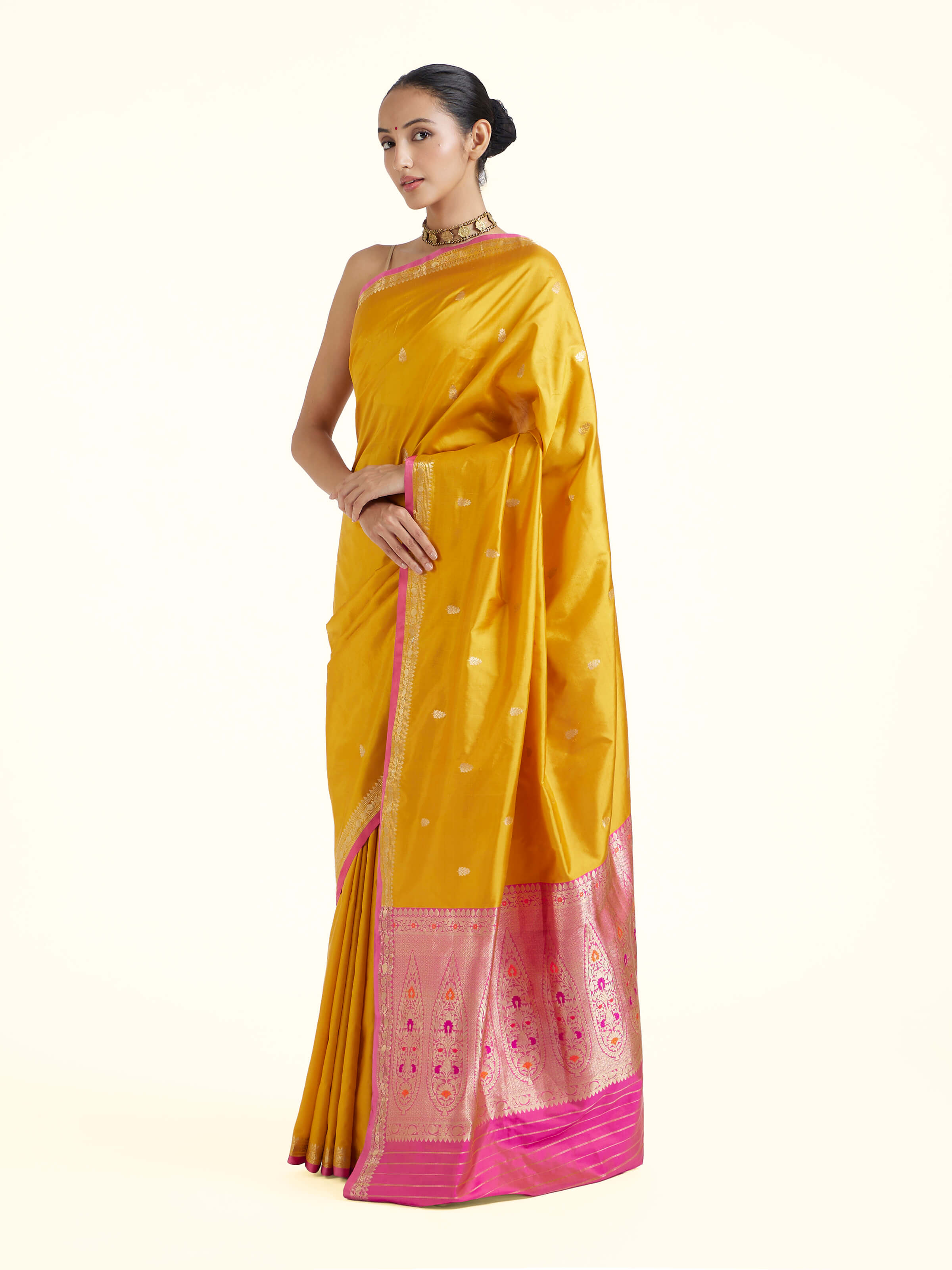 Yellow Mulberry Katan Silk Banarasi Saree