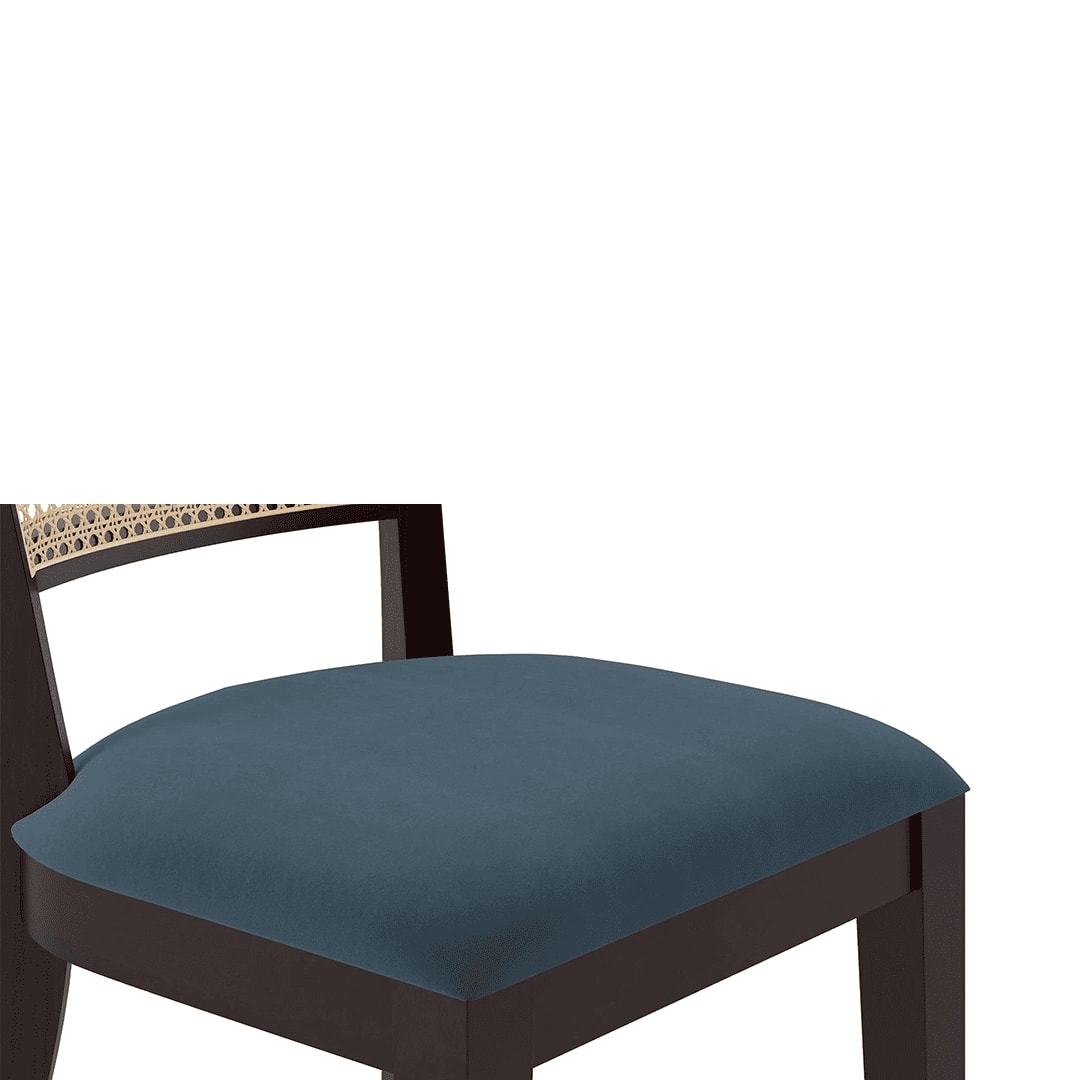 Argiro Solid Wood Dining Chair Set Of 2 In Mahogany Finish With Night Blue Velvet Fabric Colour