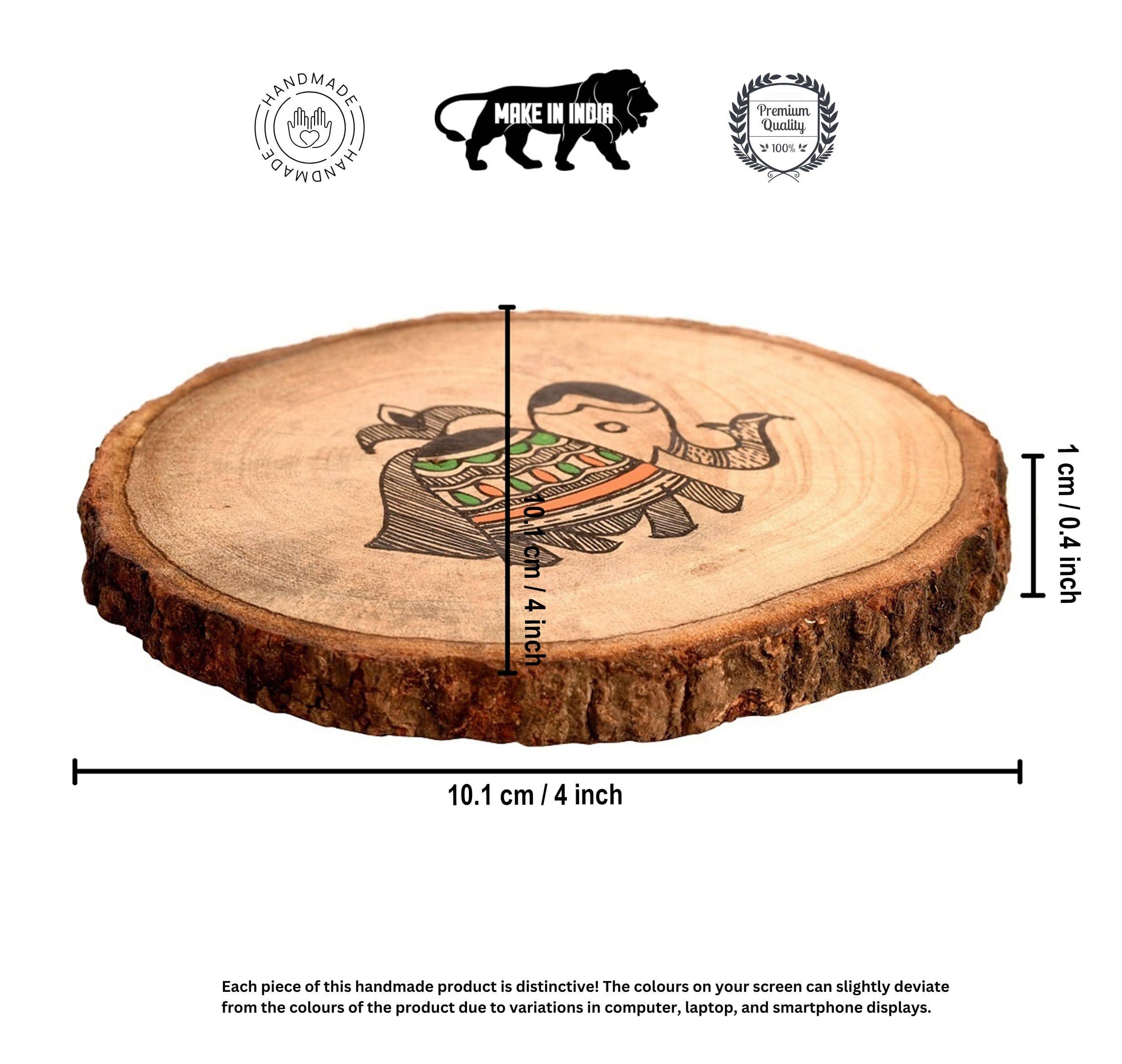 Coaster Round Wooden Handcrafted with Tribal Art (Set of 4) (4x4")