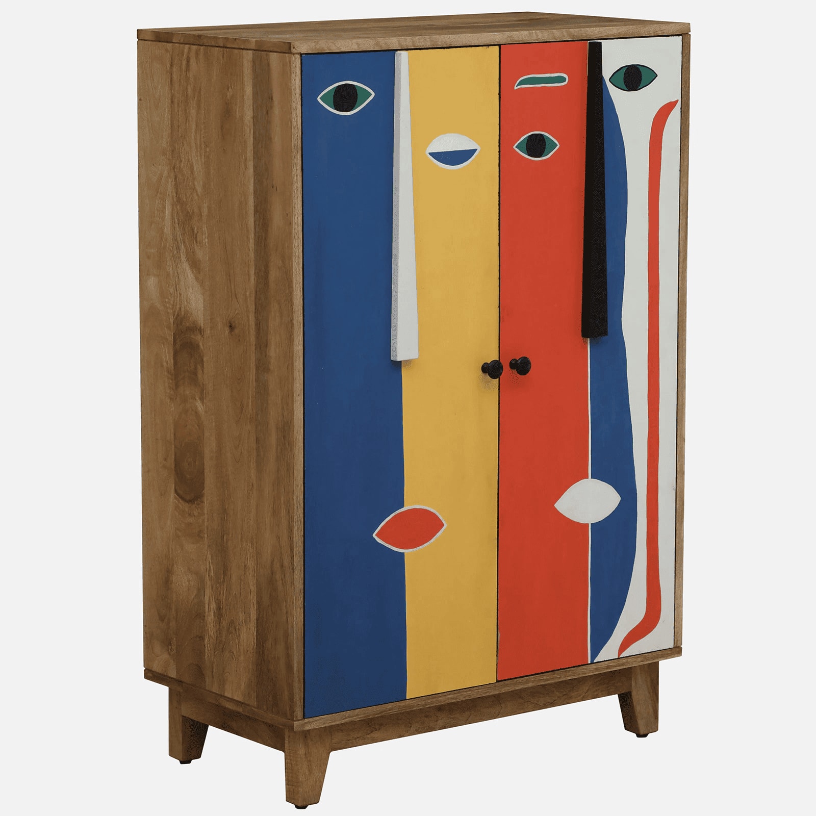 Olio Mango Wood Hand Painted Multicolor 2 Door Cabinet In Natural Finish