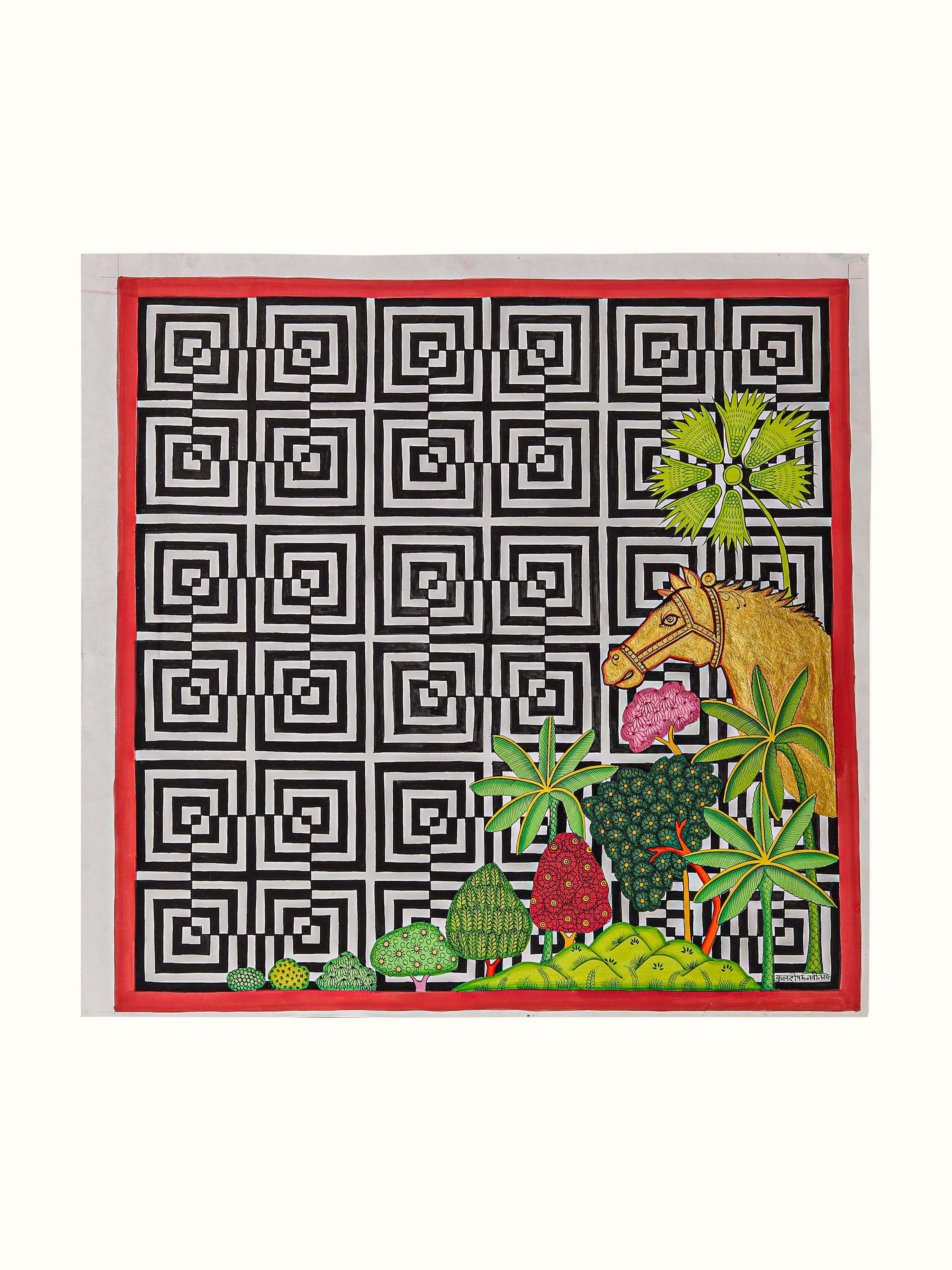 Horse Geometric Illusion Pichwai Painting