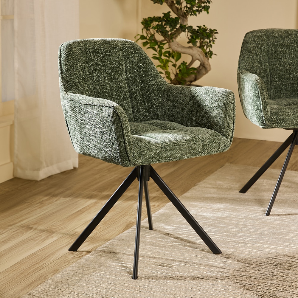 Synera Fabric Dining Chair in Green Colour - Living Shape