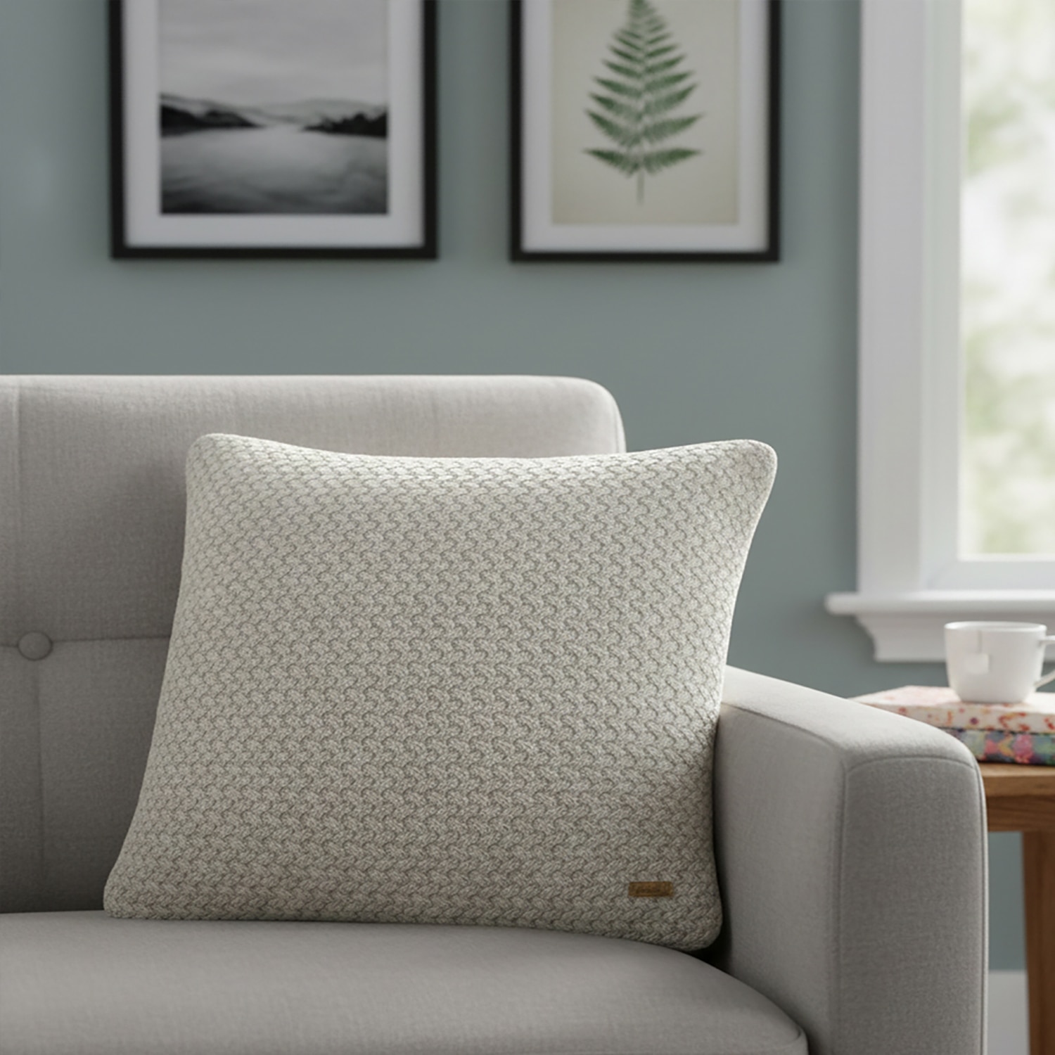 Anna Pale Whisper Knitted Cushion Cover  16X16 Inches - Pluchi