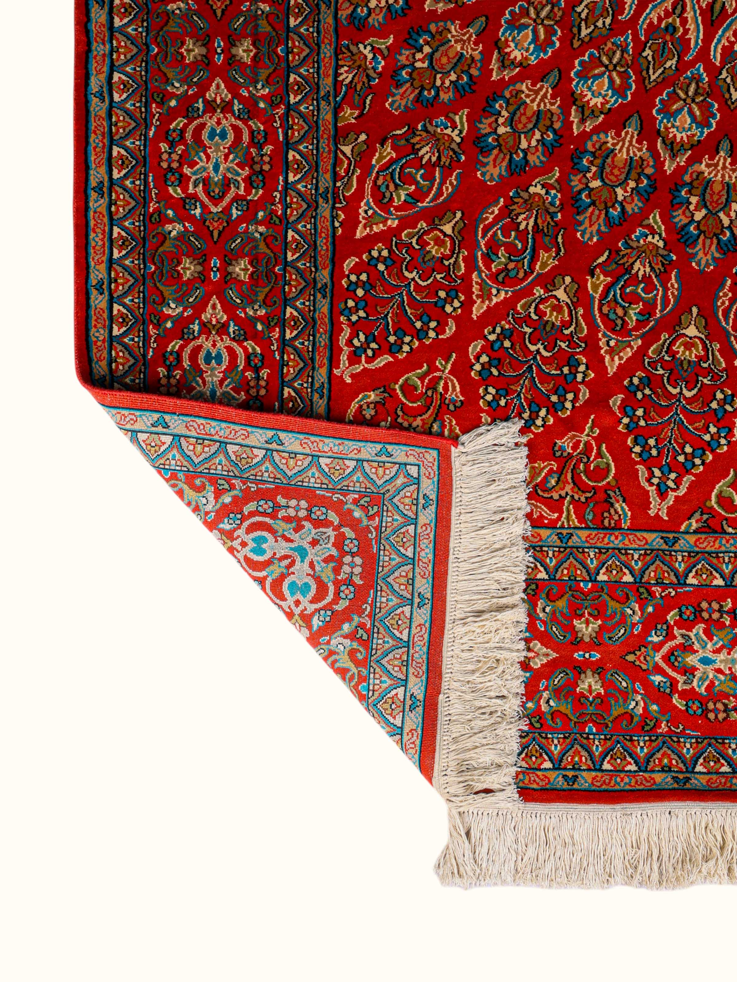 Traditional Persian Rust Gumbad Kashmir Silk Hand-Knotted Carpet