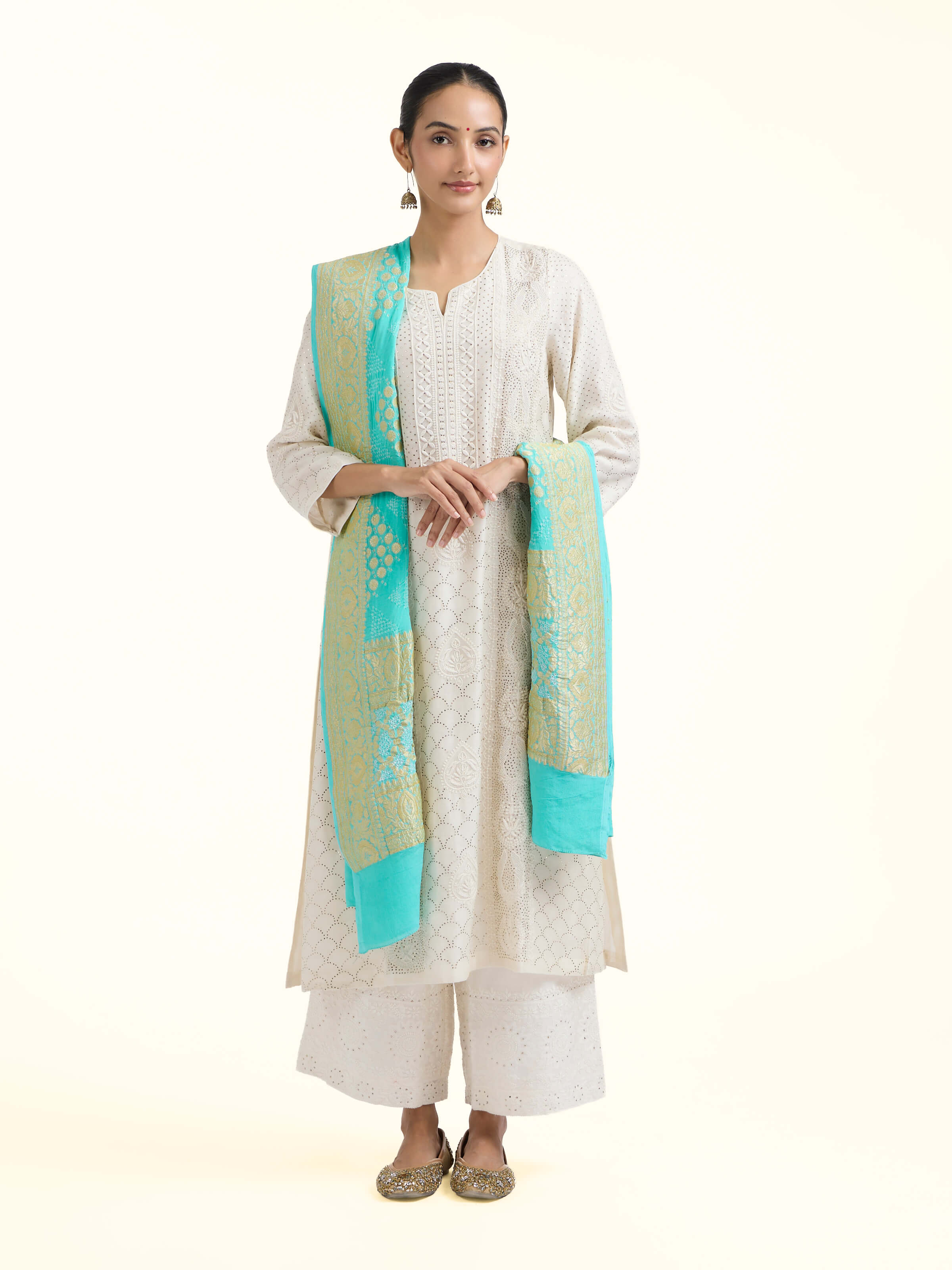 Turquoise Bandhani Tie & Dye Dupatta
