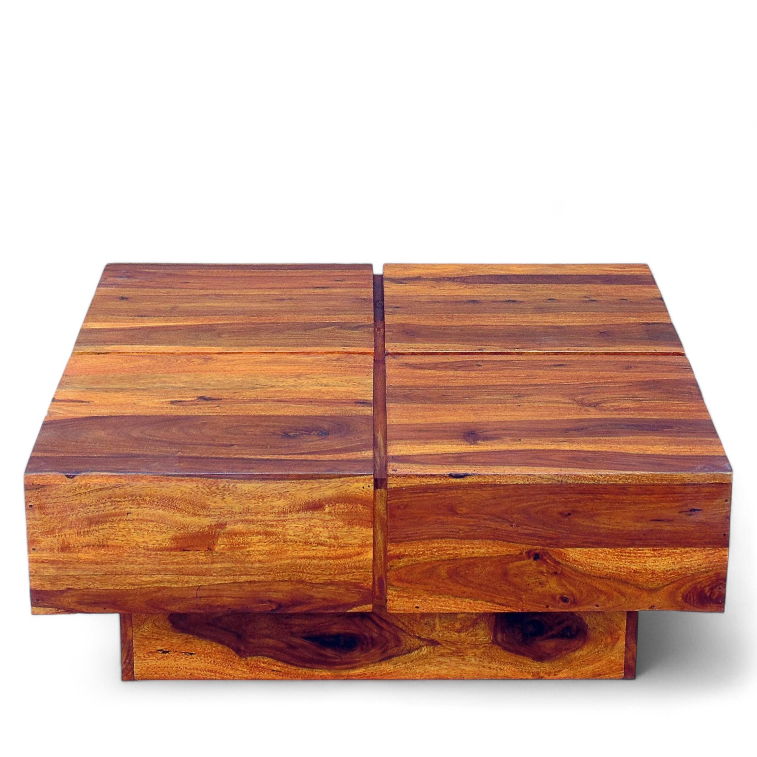 Montreal Sheesham Wood Contemporary Square Coffee Table In Pine Finish