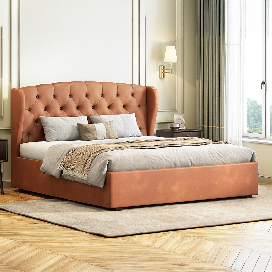 urban ladder Holmebrook Upholstered Storage Bed In Hydraulic (Bed Size : King, Colour : Tan Leatherette)-picture-15