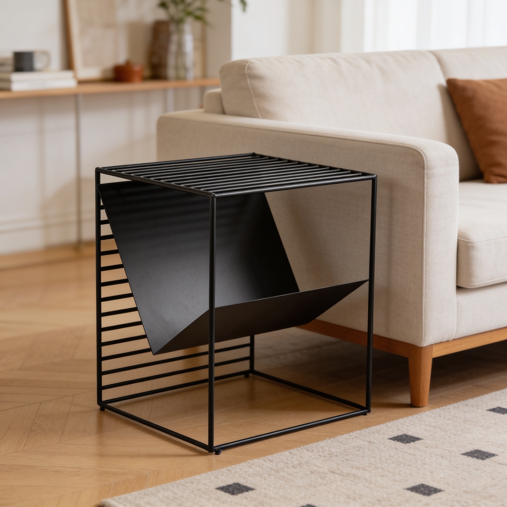 Black Metal End Table With Storage