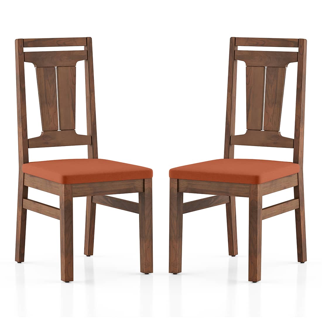 Tessa Solid Wood Dining Chair in Sienna Teak Finish & Burnt Orange Colour - Set of 2