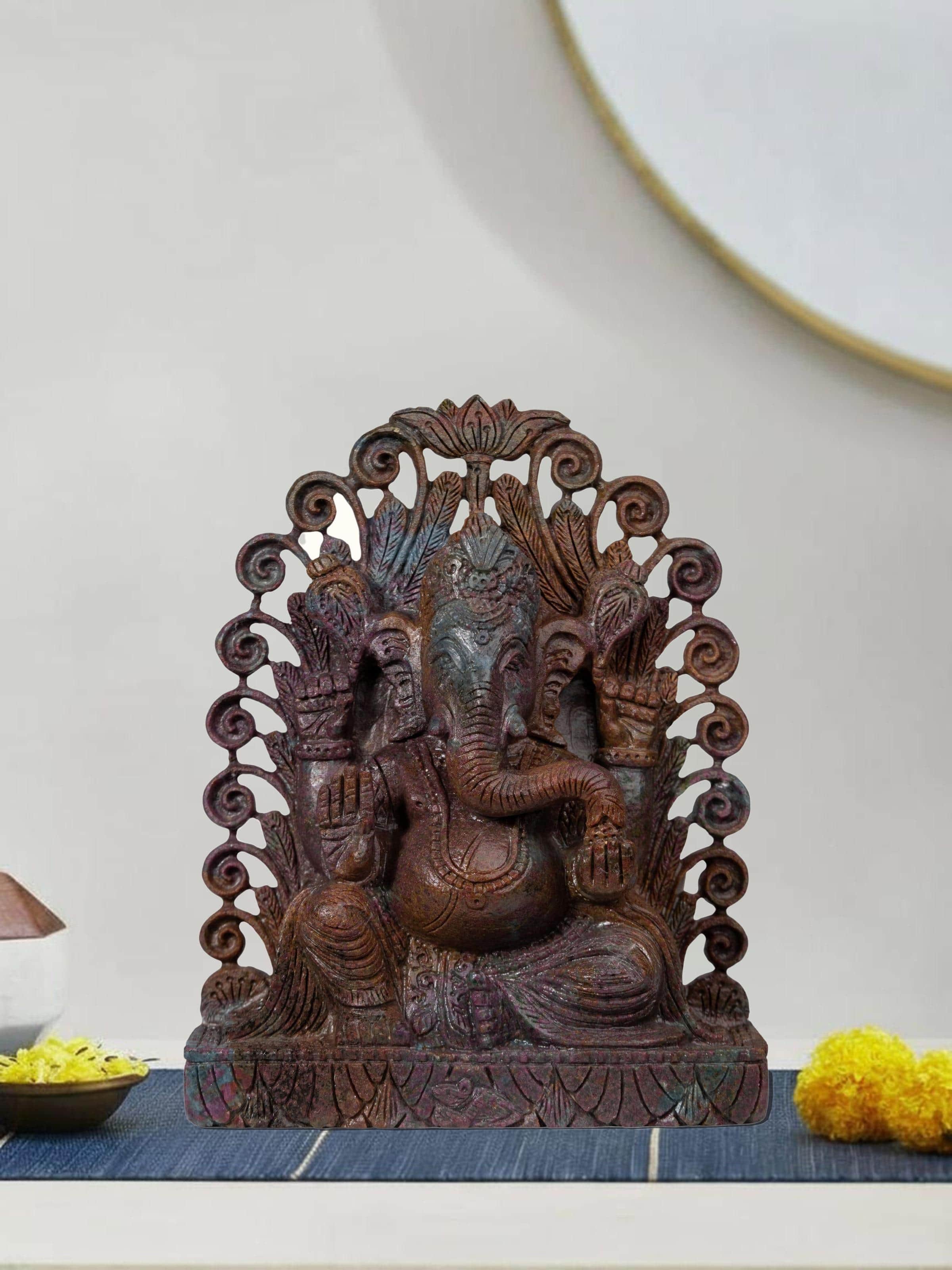 Ruby Brass Ganesha Idol