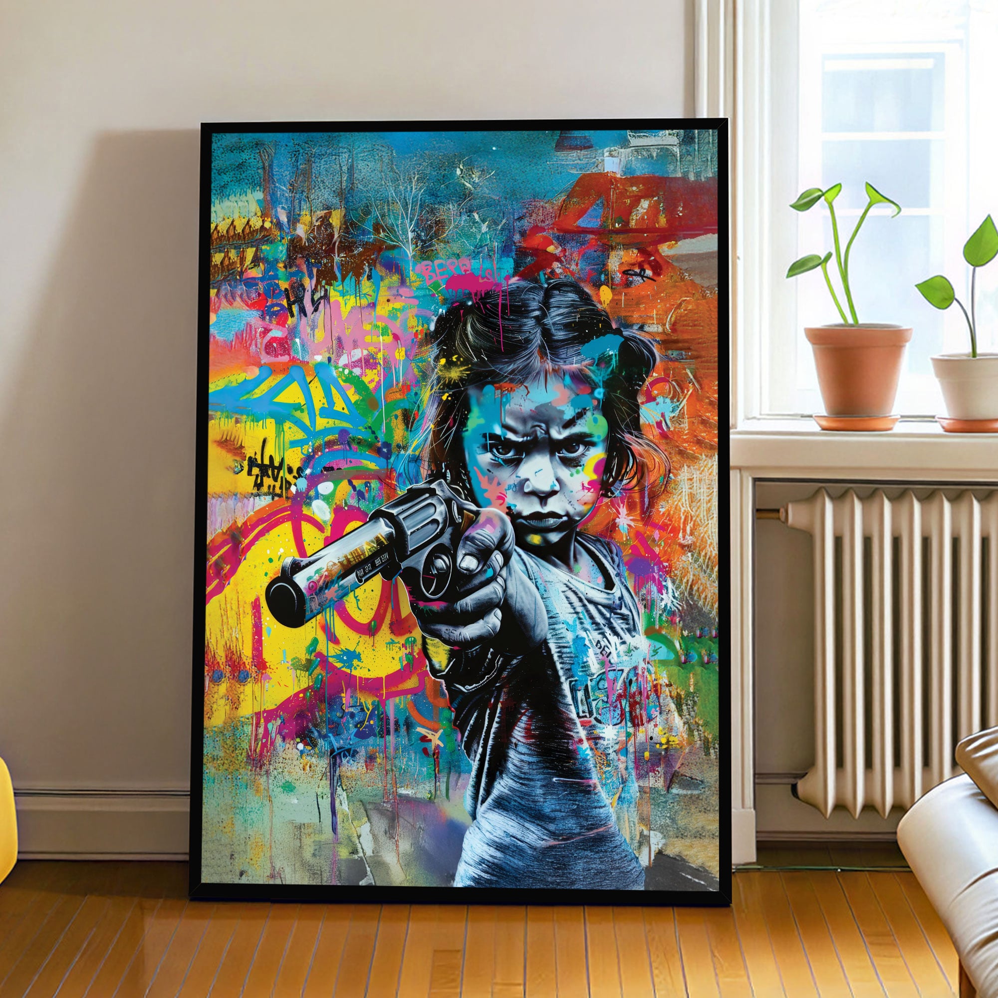The Castle Decor Girl Power Graffiti Wall Art Framed Painting 20x30 Inch - The Castle Decor