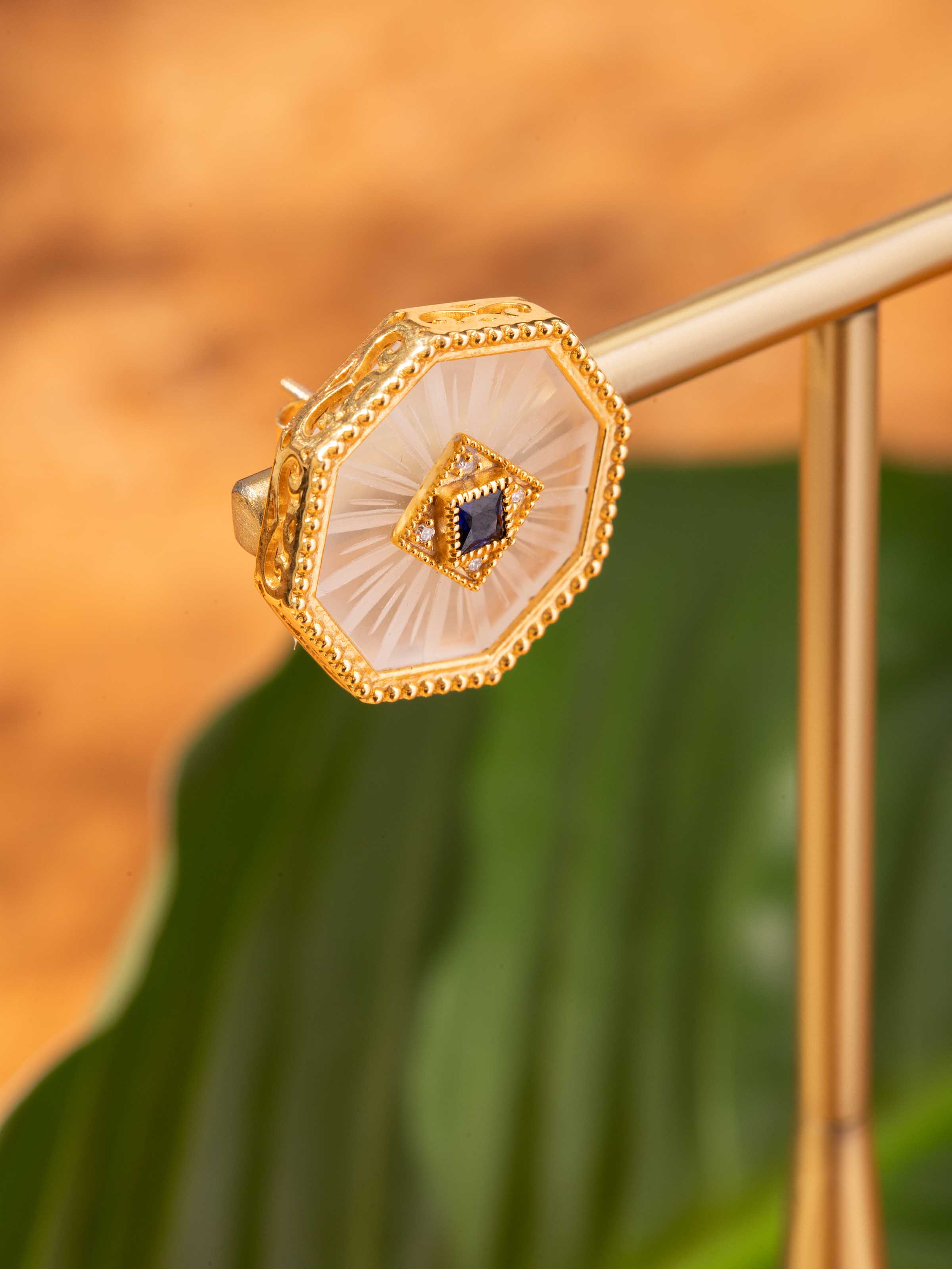 Lifestyle view of Lapidary 14 Karat Gold Studs