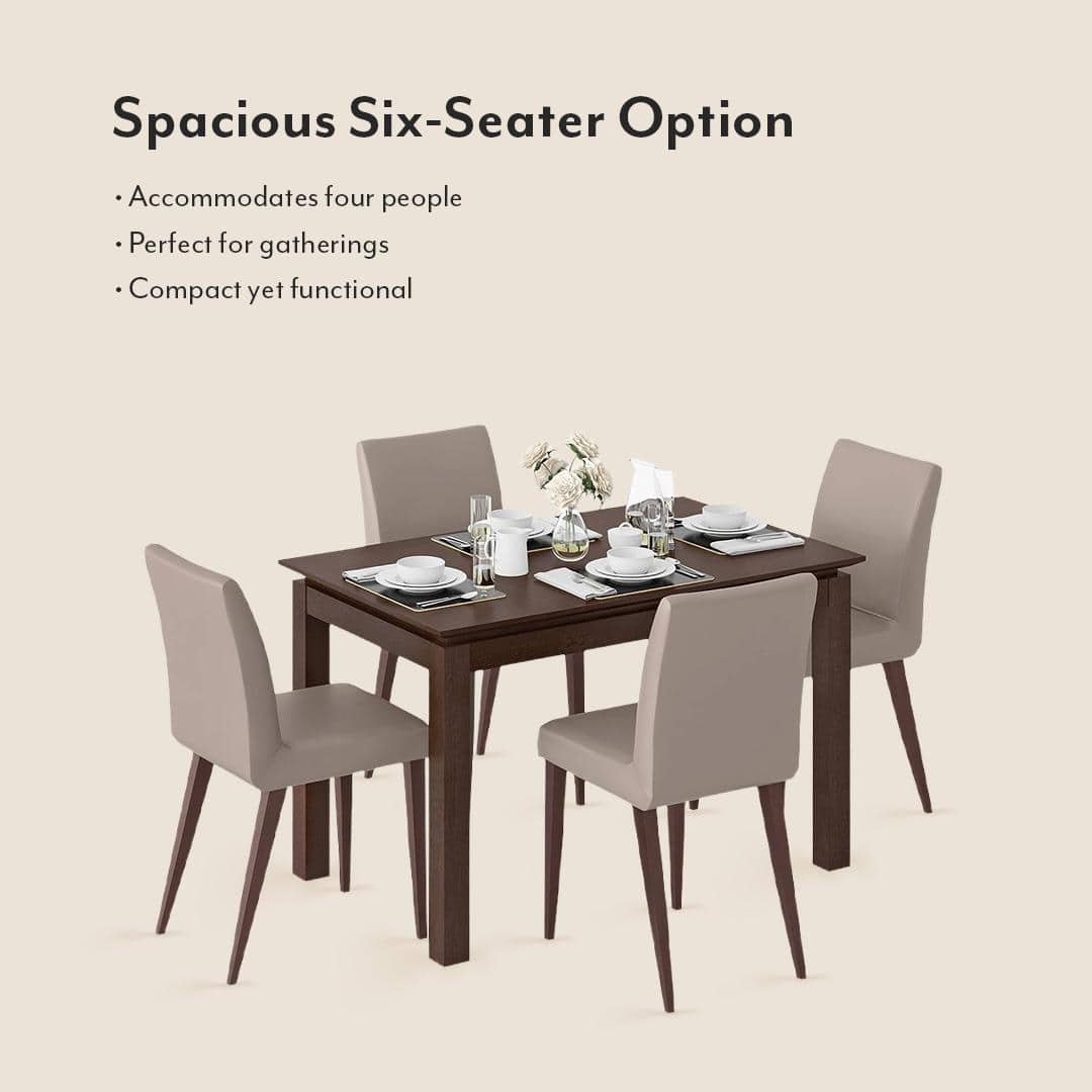 Diner Solid Wood 4 Seater Dining Table With Set Of 4 Persica Chairs (Finish- Dark Walnut)