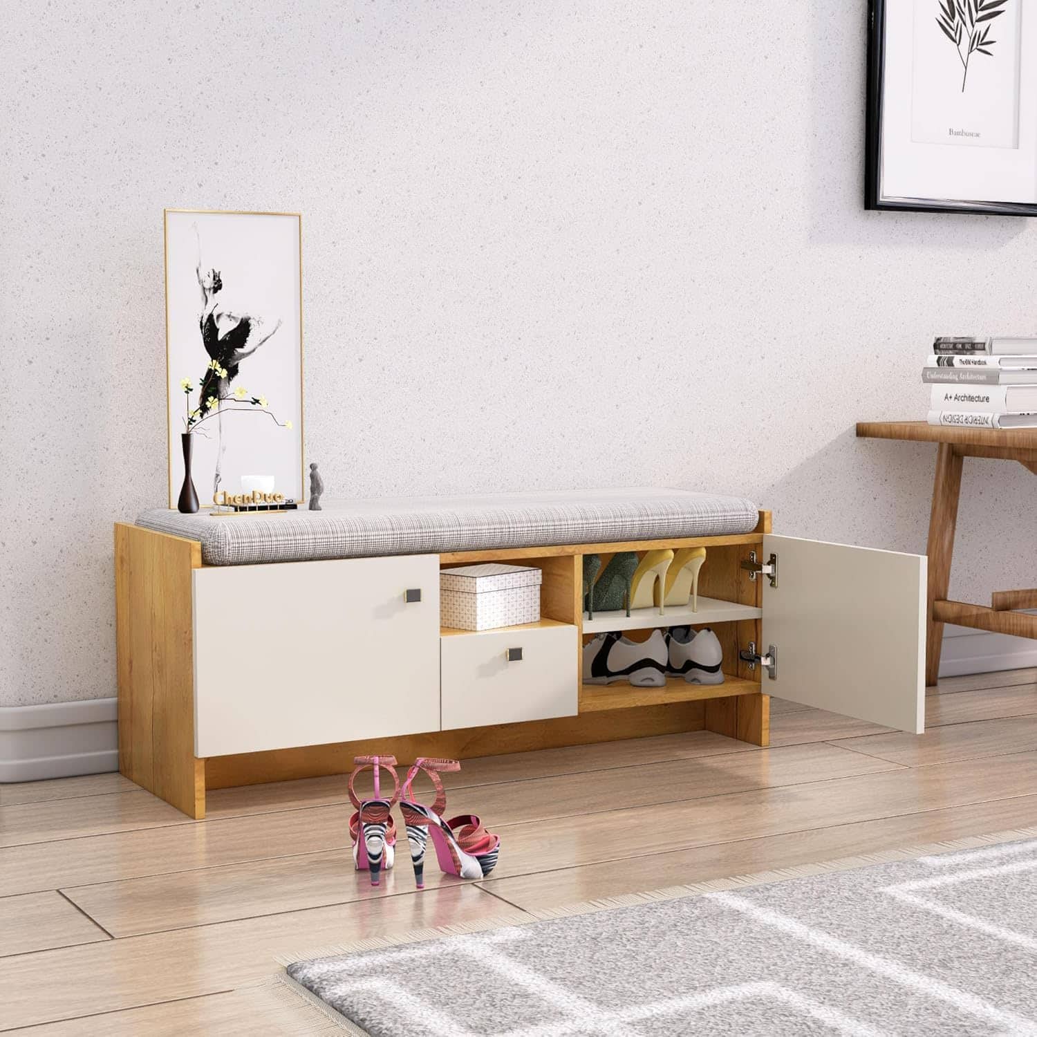 Hexa Red Engineered Wood Shoe Rack in Giant Wood and Frosty White Colour - HexaRed