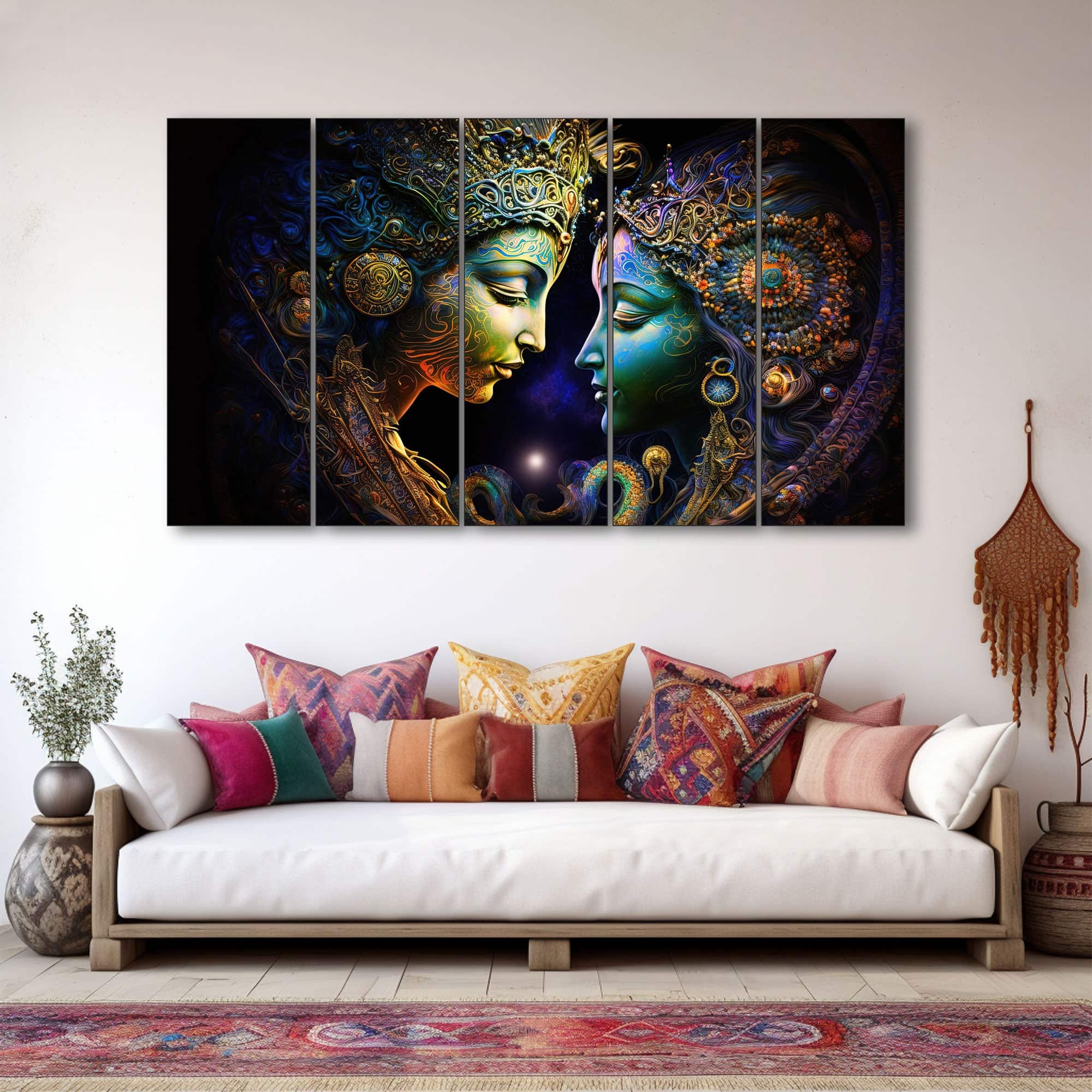 The Castle Decor Premium Radha Krishna Wall Art Wooden Frame 27x48 Inch (Style 4) - The Castle Decor