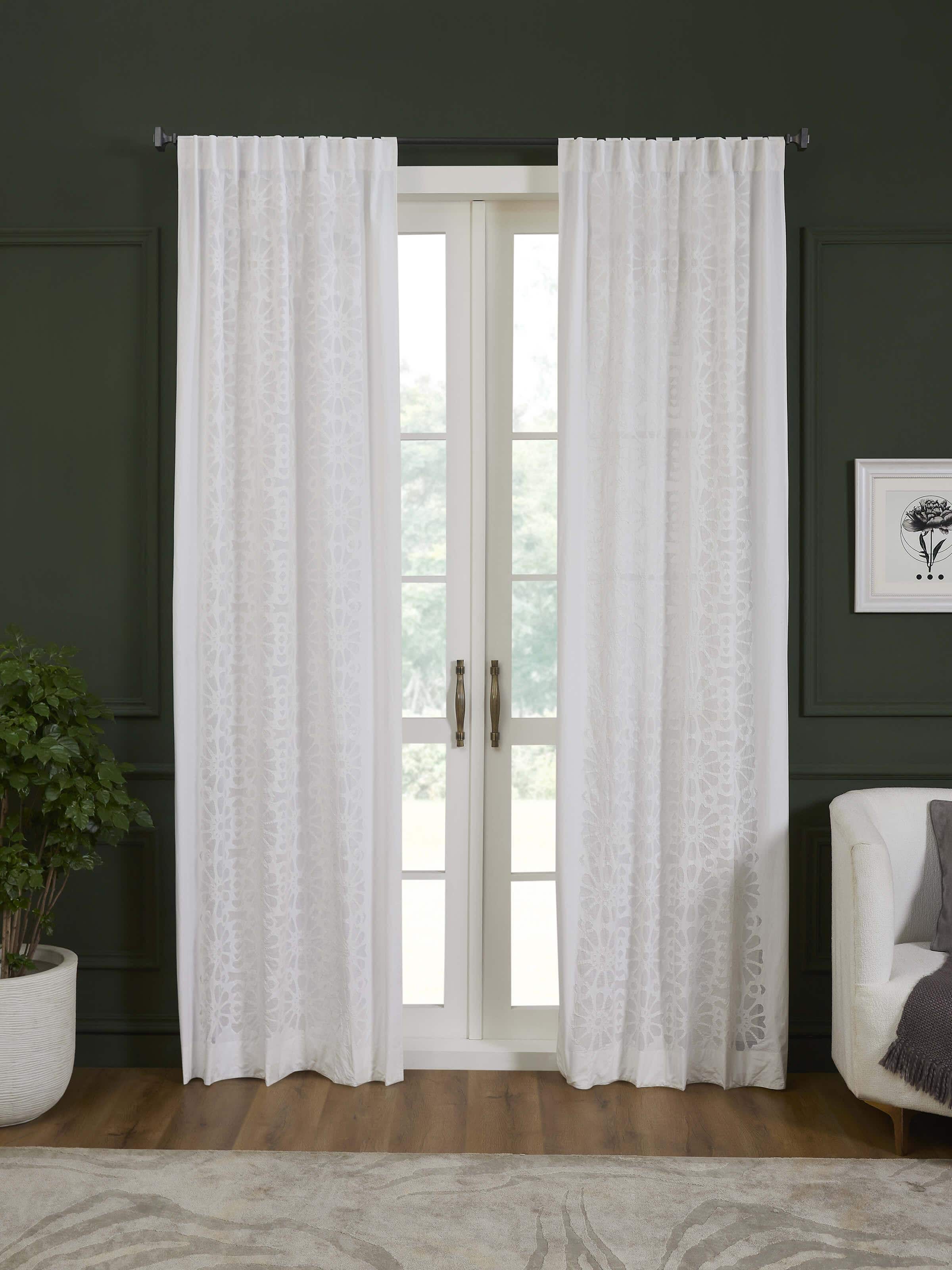 Mandana White Jaal Cotton Applique Sheer Curtain (9 Ft)