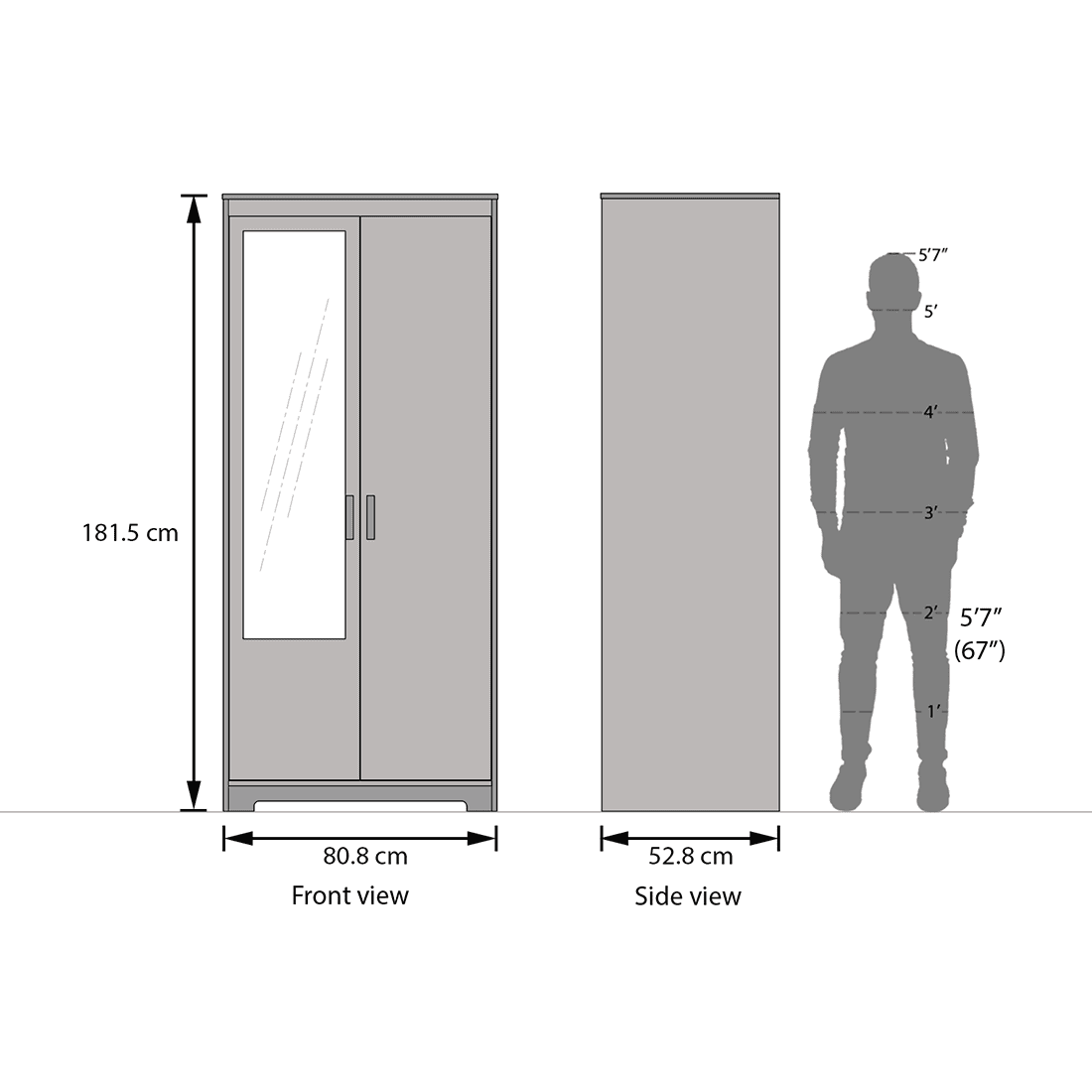 Miller 2 Door Wardrobe With Mirror and Lock in Two Tone Finish